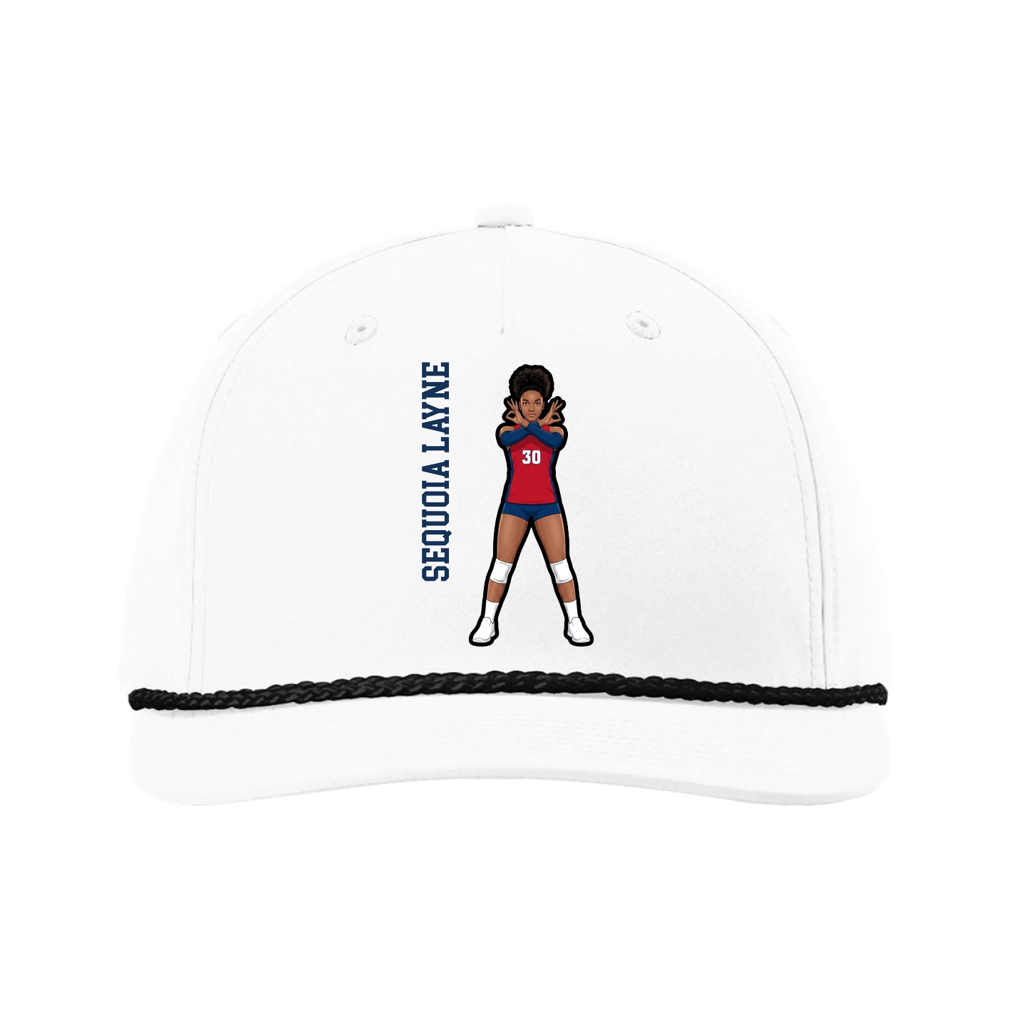 Five-Panel Classic Rope Cap — Name Vertical in White