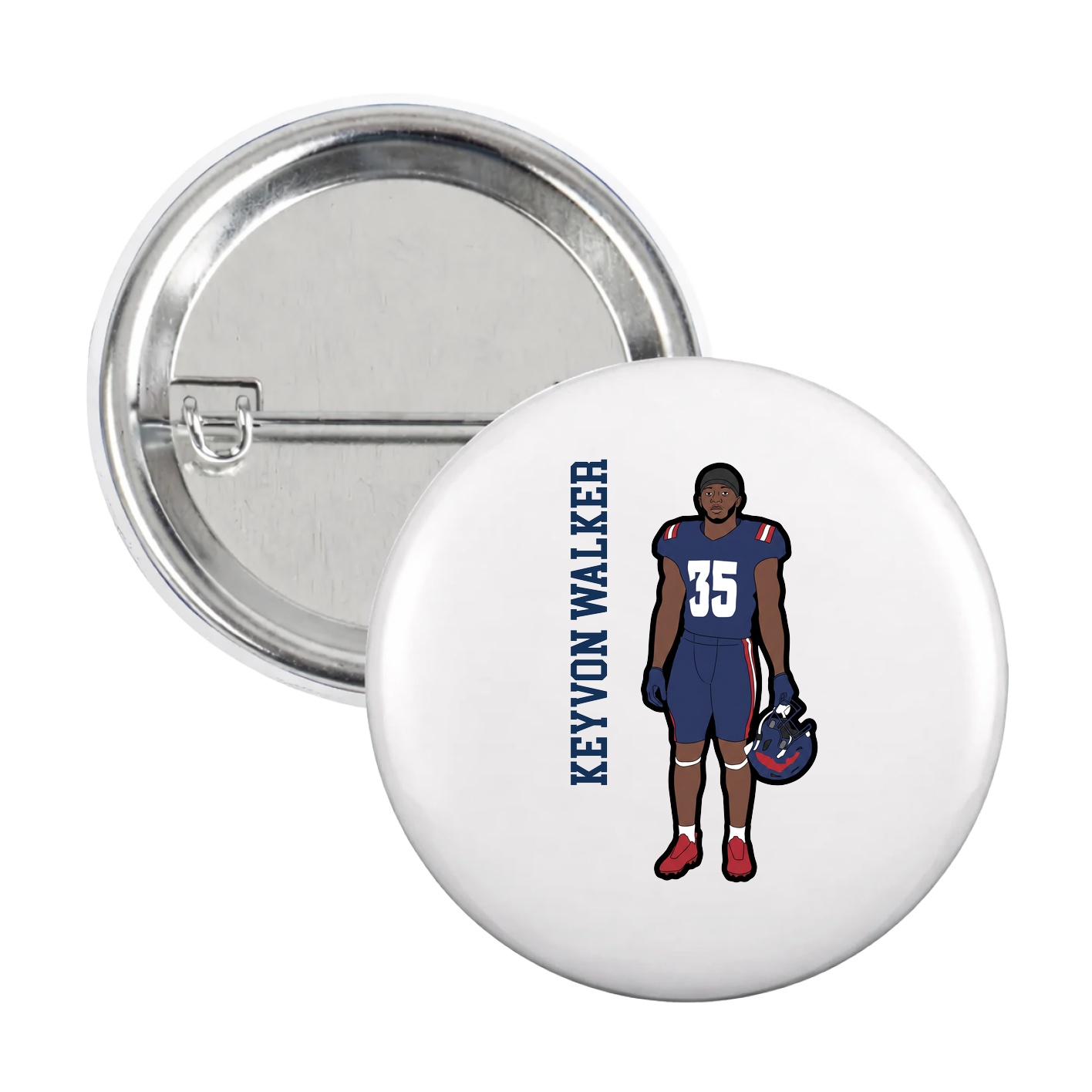 Game Day Button — Name Vertical in White
