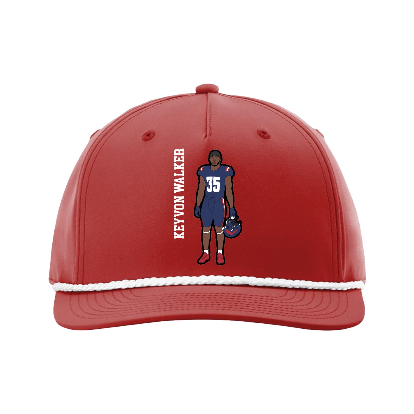 Five-Panel Classic Rope Cap — Name Vertical in Red