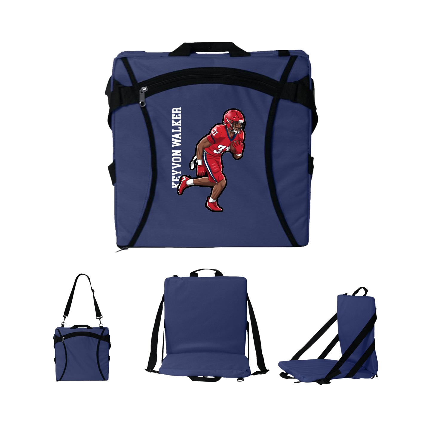 Folding Stadium Seat — Name Vertical in Navy