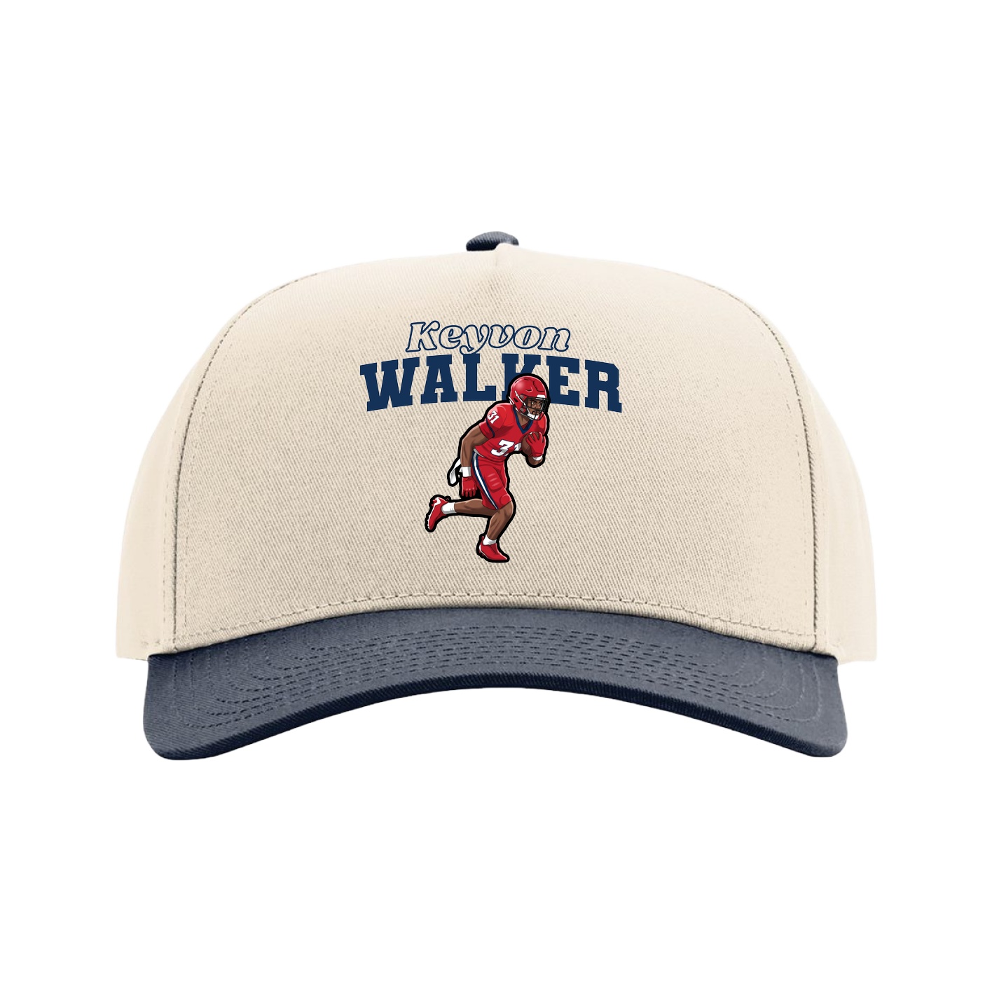 Full Fabric Five-Panel Champ Cap — Name Arch in Cream/Navy
