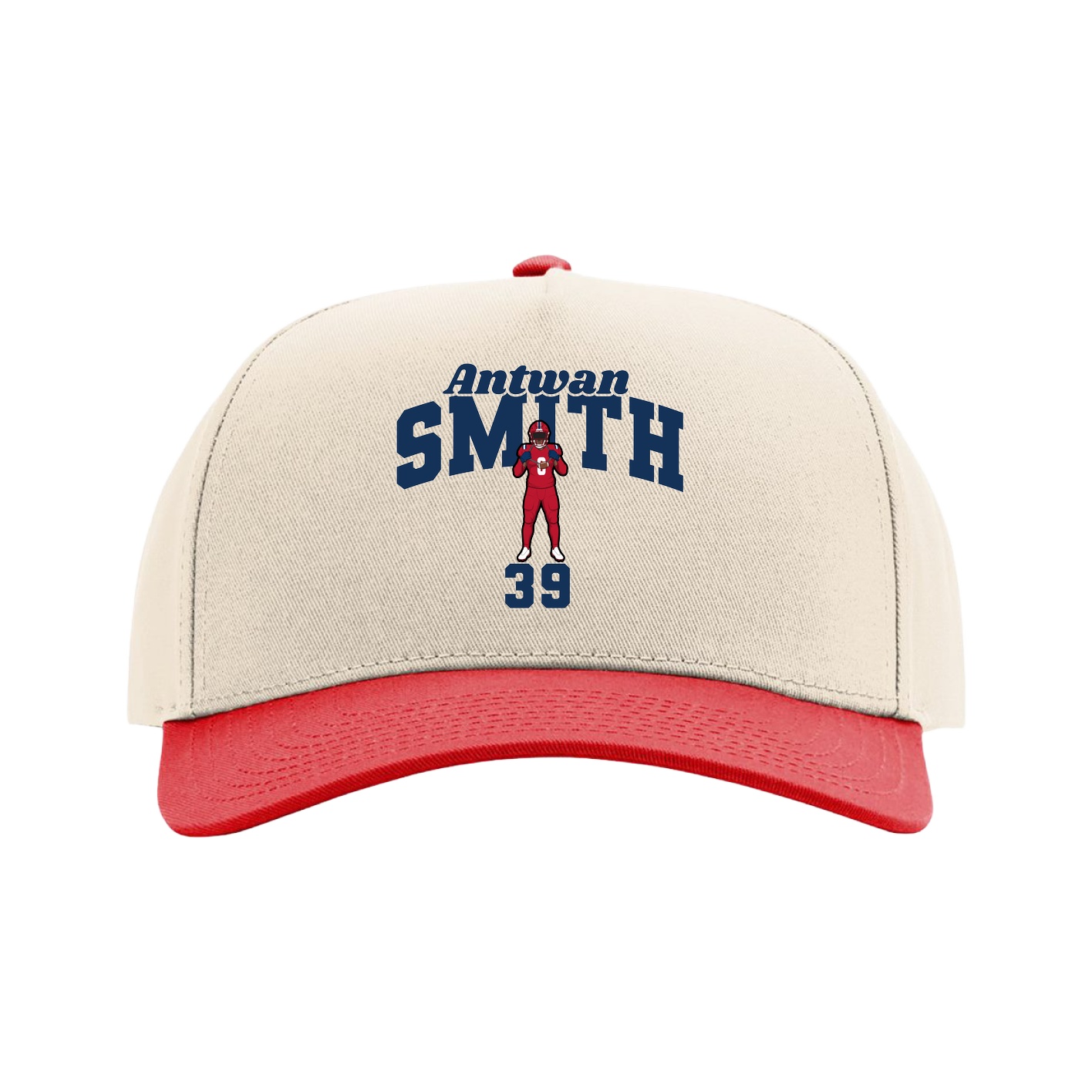 Full Fabric Five-Panel Champ Cap — Signature Arch in Cream/Red