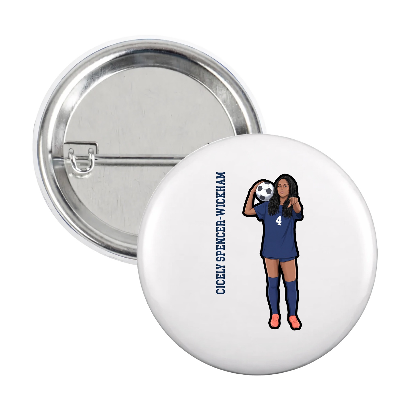 Game Day Button — Name Vertical in White
