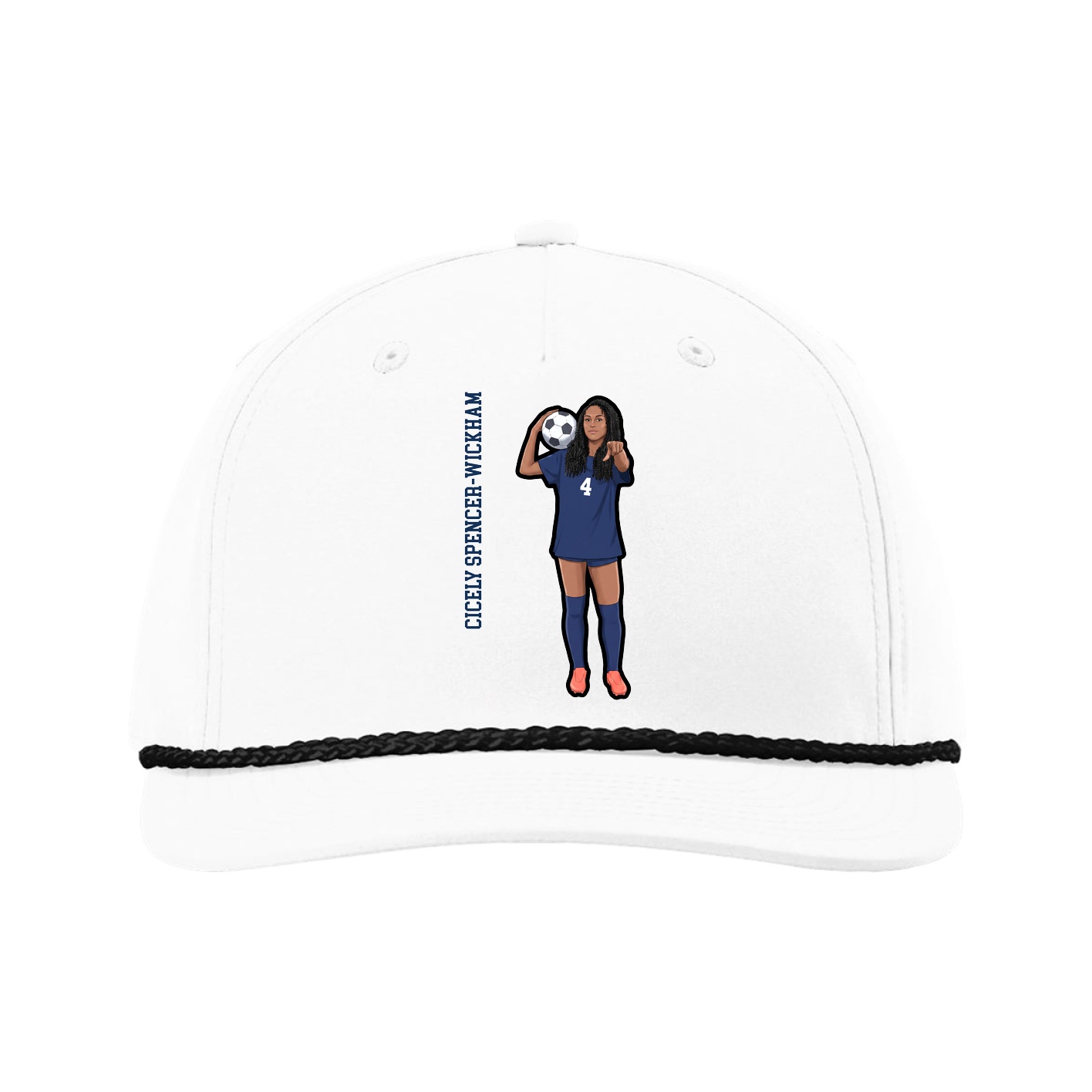 Five-Panel Classic Rope Cap — Name Vertical in White