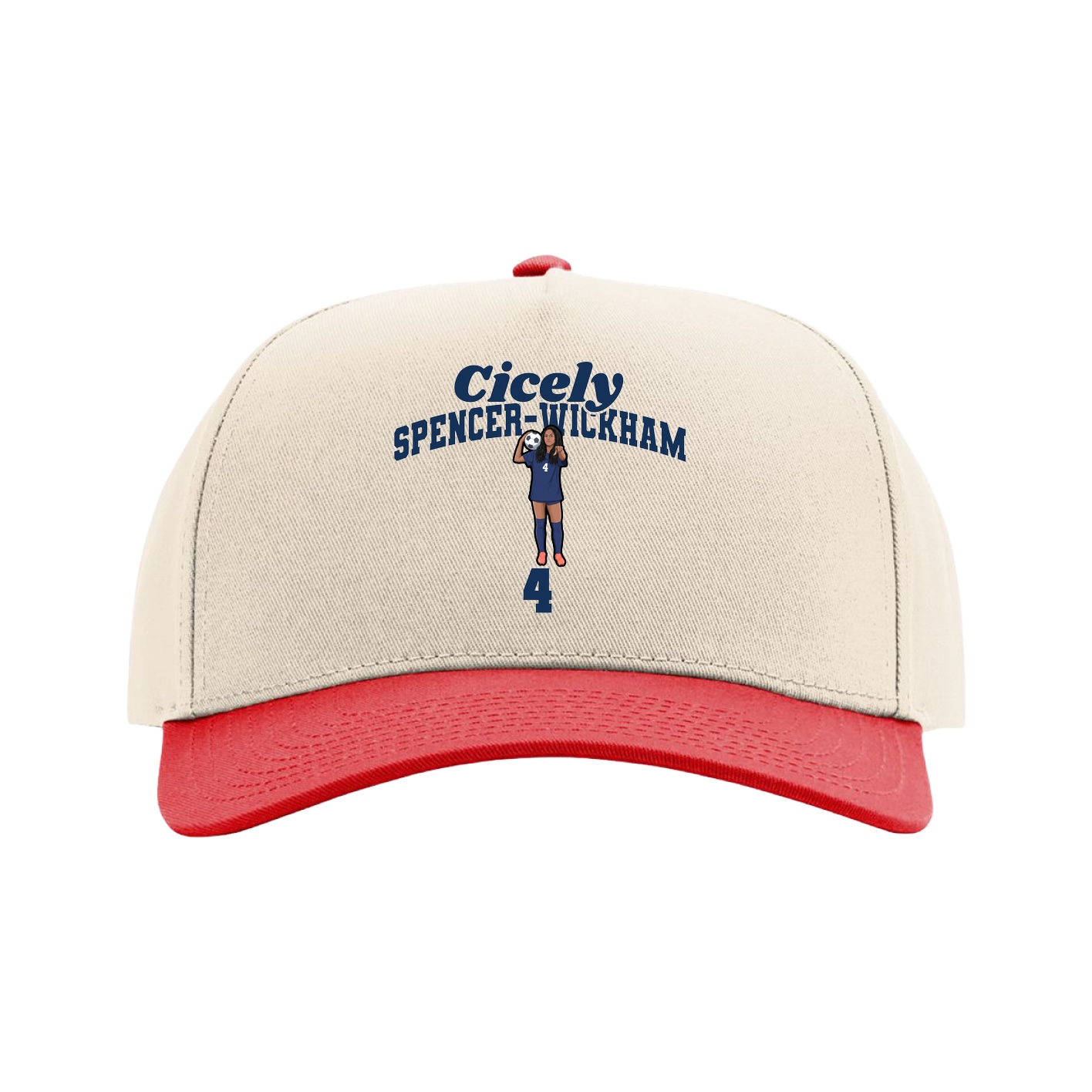 Full Fabric Five-Panel Champ Cap — Signature Arch in Cream/Red