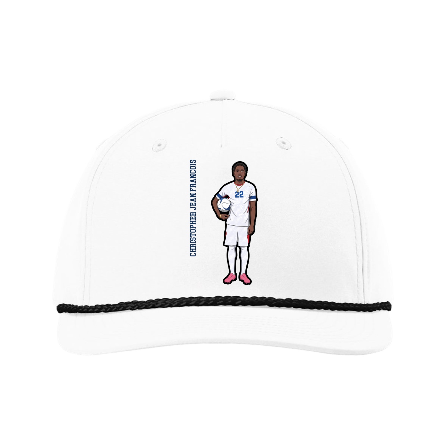Five-Panel Classic Rope Cap — Name Vertical in White