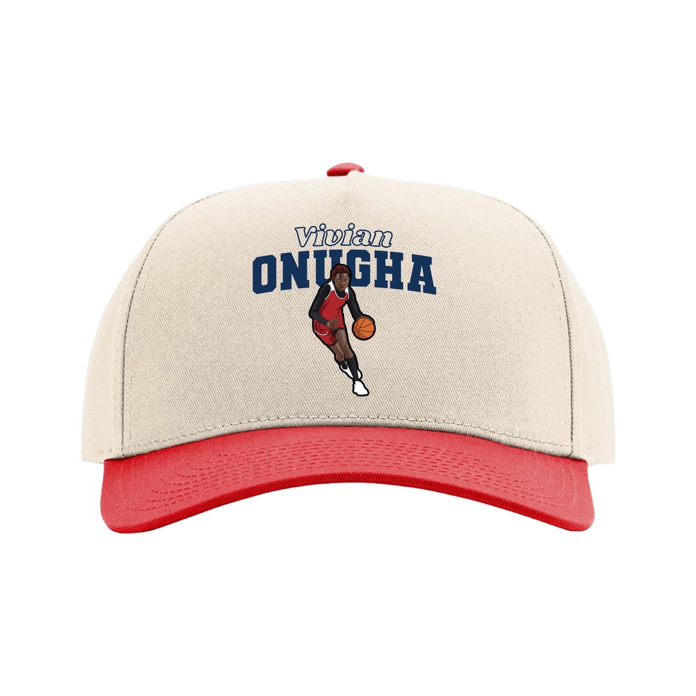 Full Fabric Five-Panel Champ Cap — Name Arch in Cream/Red
