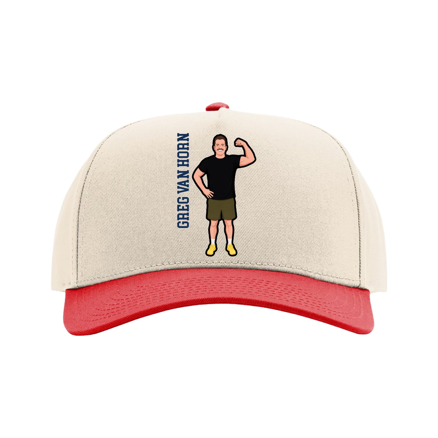 Full Fabric Five-Panel Champ Cap — Name Vertical in Cream/Red