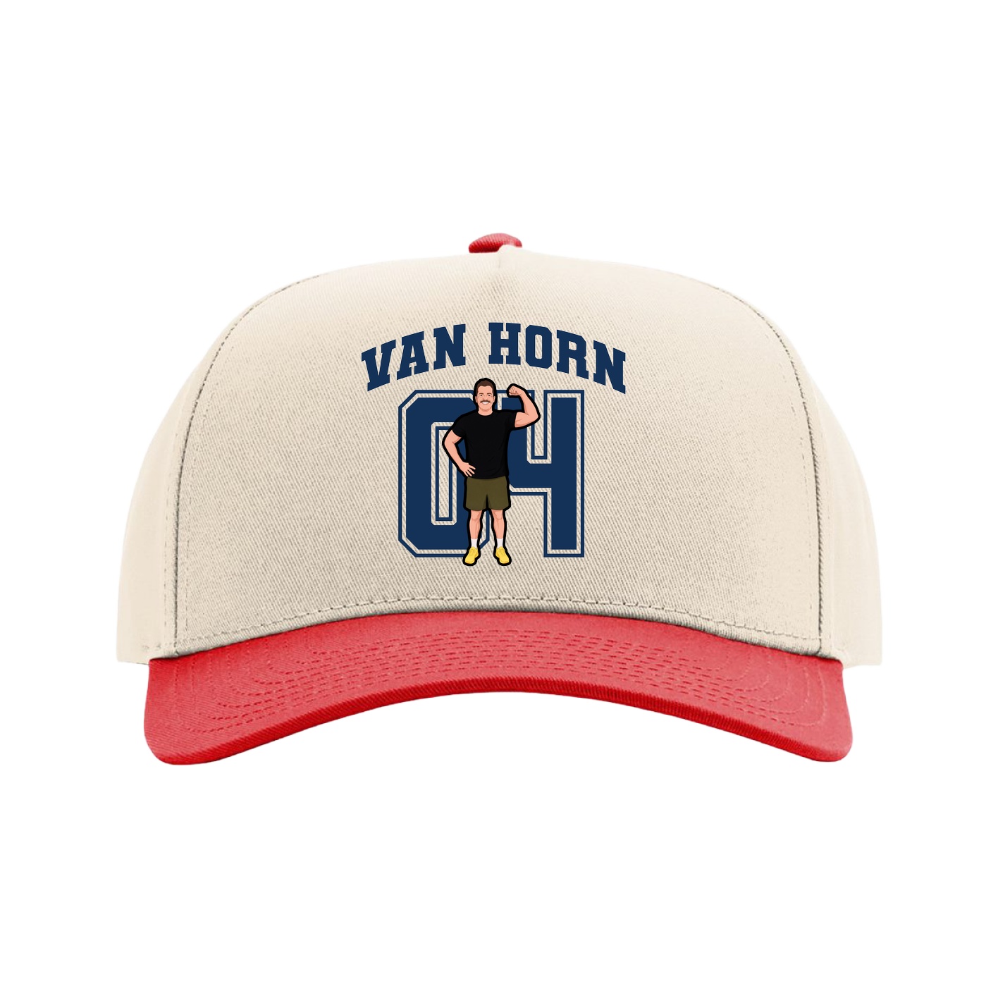 Full Fabric Five-Panel Champ Cap — Number in Cream/Red