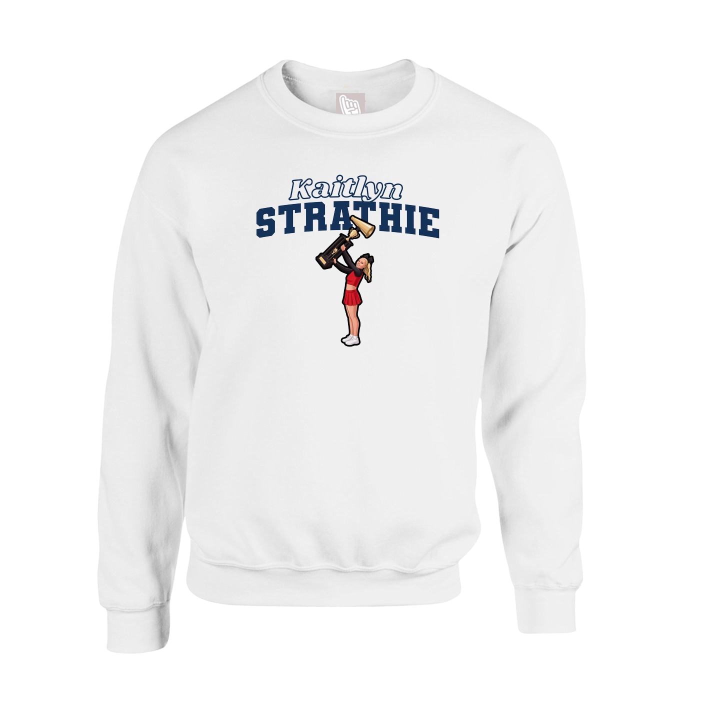 Fleece Crew — Name Arch in White