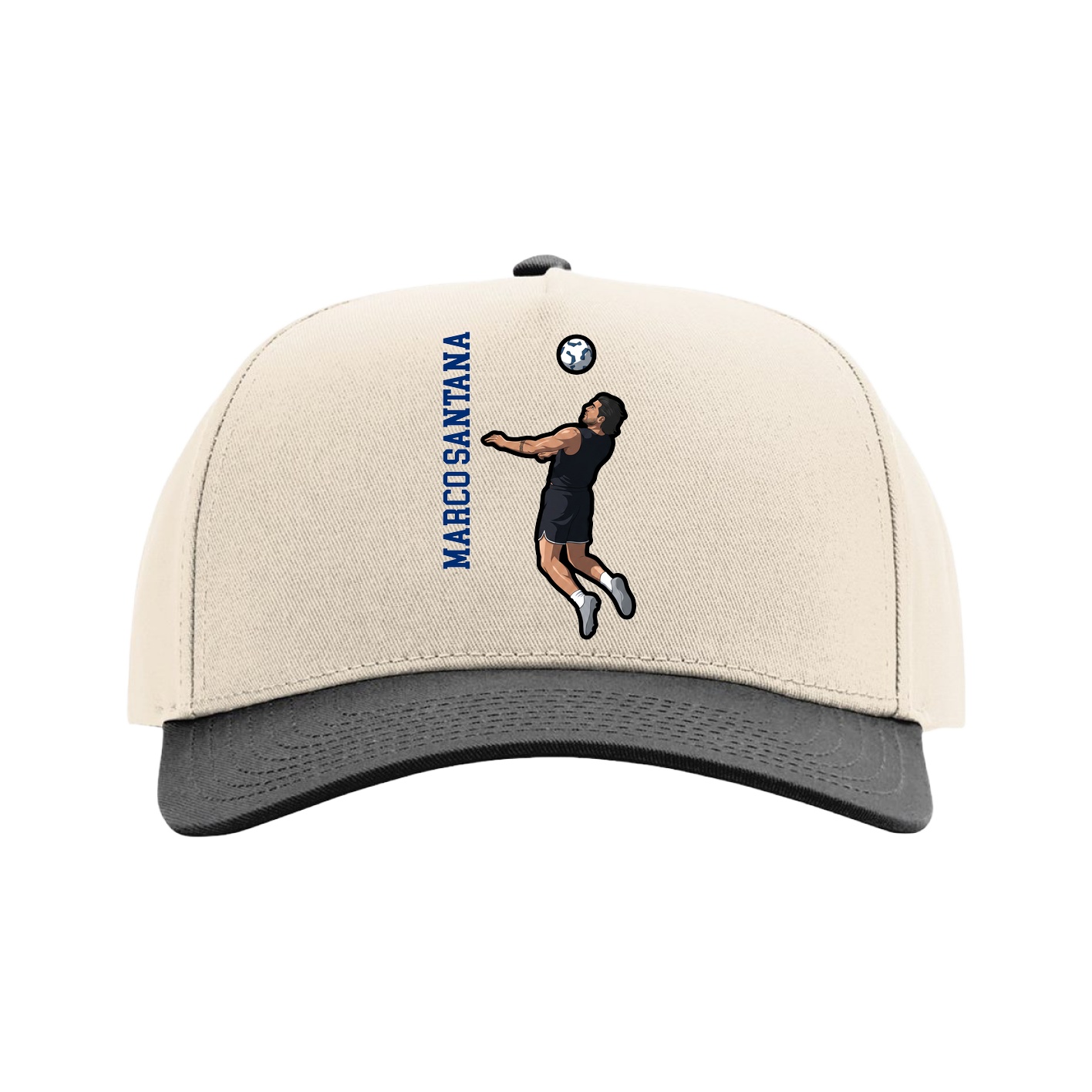 Full Fabric Five-Panel Champ Cap — Name Vertical in Cream/Black