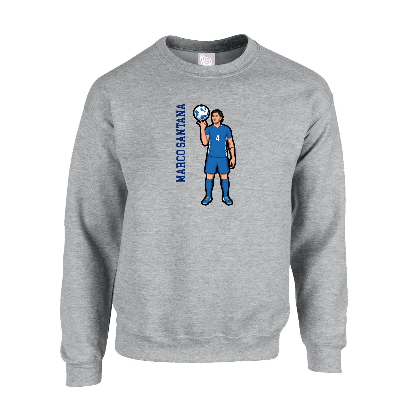 Fleece Crew — Name Vertical in Grey