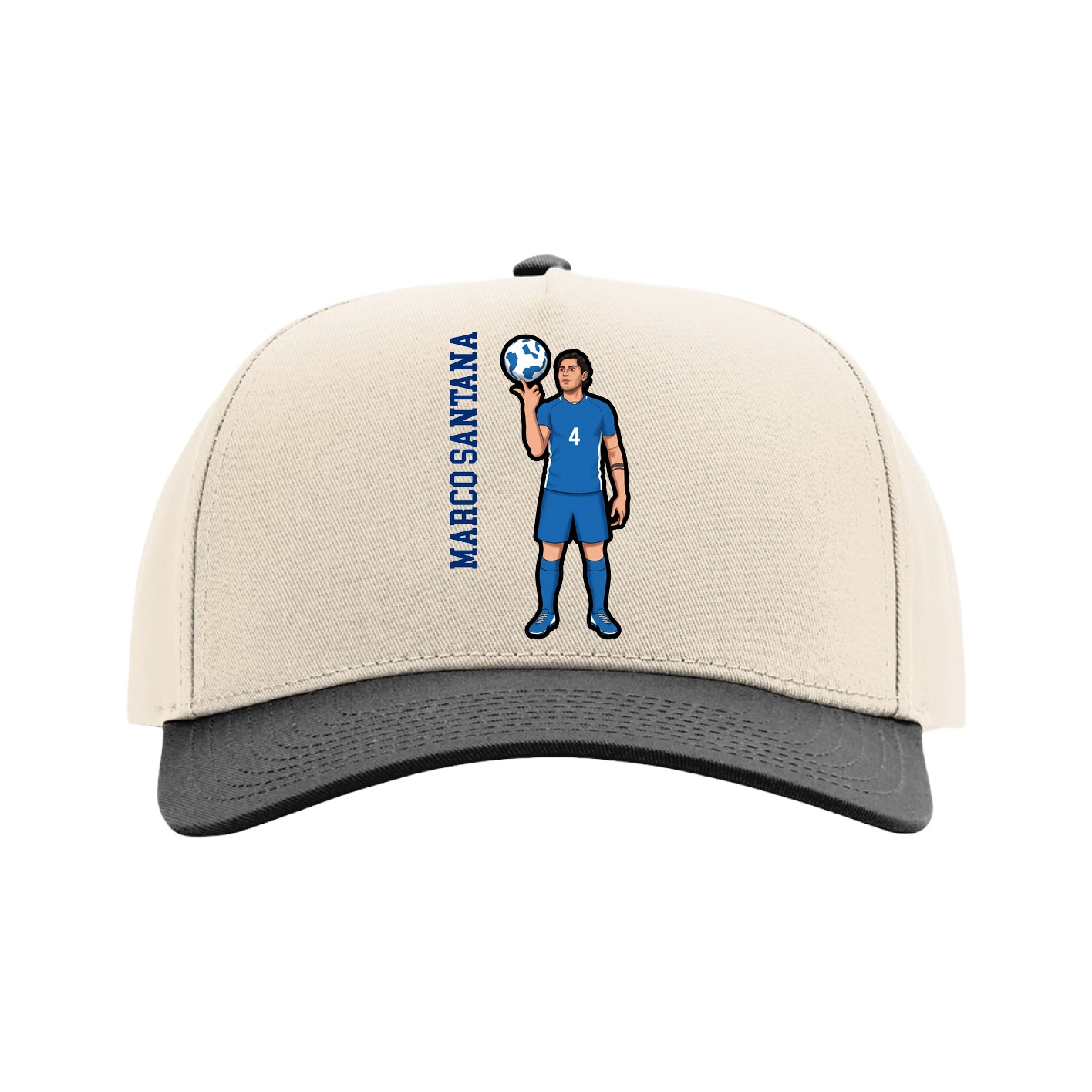 Full Fabric Five-Panel Champ Cap — Name Vertical in Cream/Black