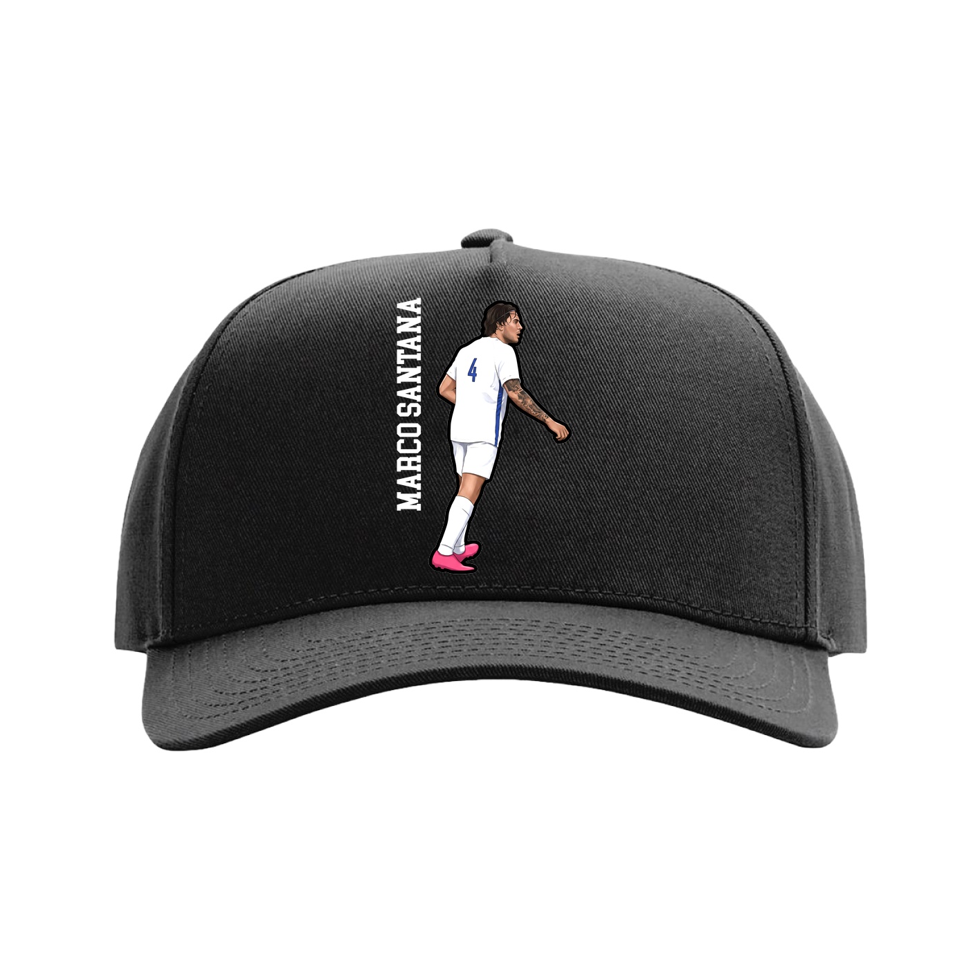 Full Fabric Five-Panel Champ Cap — Name Vertical in Black