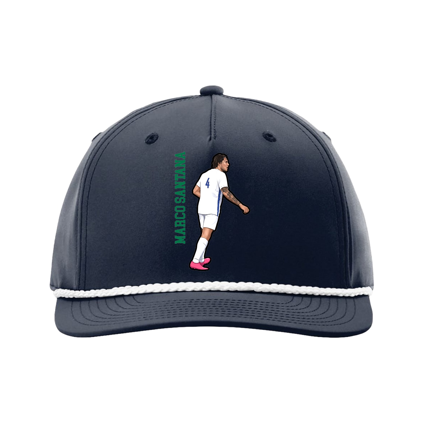 Five-Panel Classic Rope Cap — Name Vertical in Navy