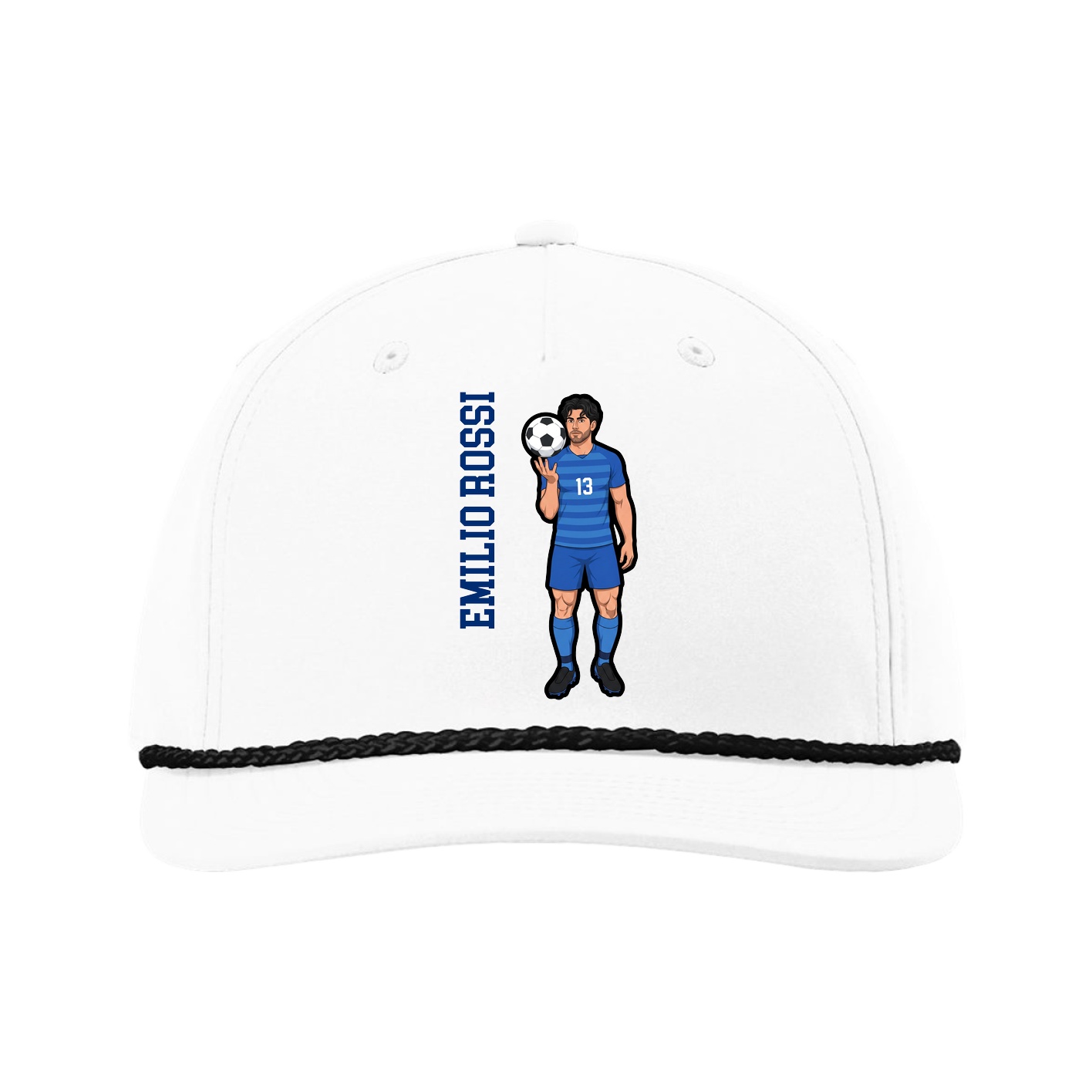 Five-Panel Classic Rope Cap — Name Vertical in White