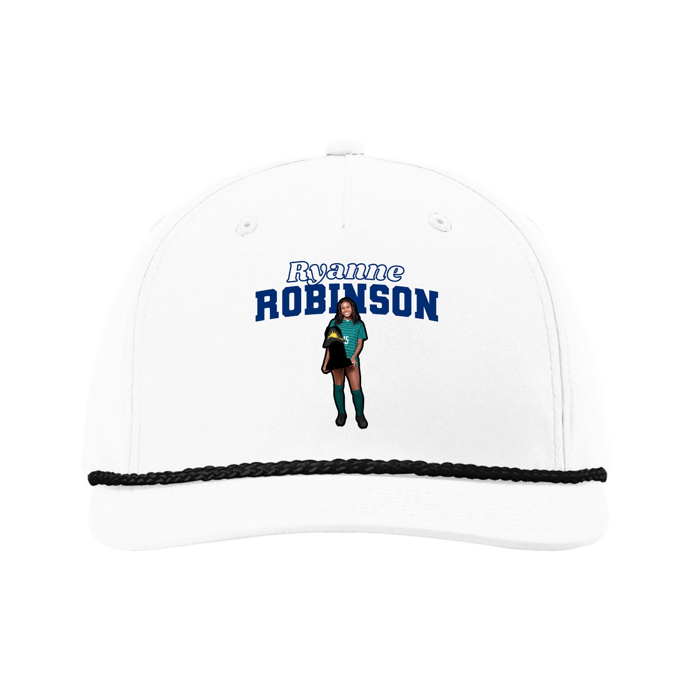 Five-Panel Classic Rope Cap — Name Arch in White
