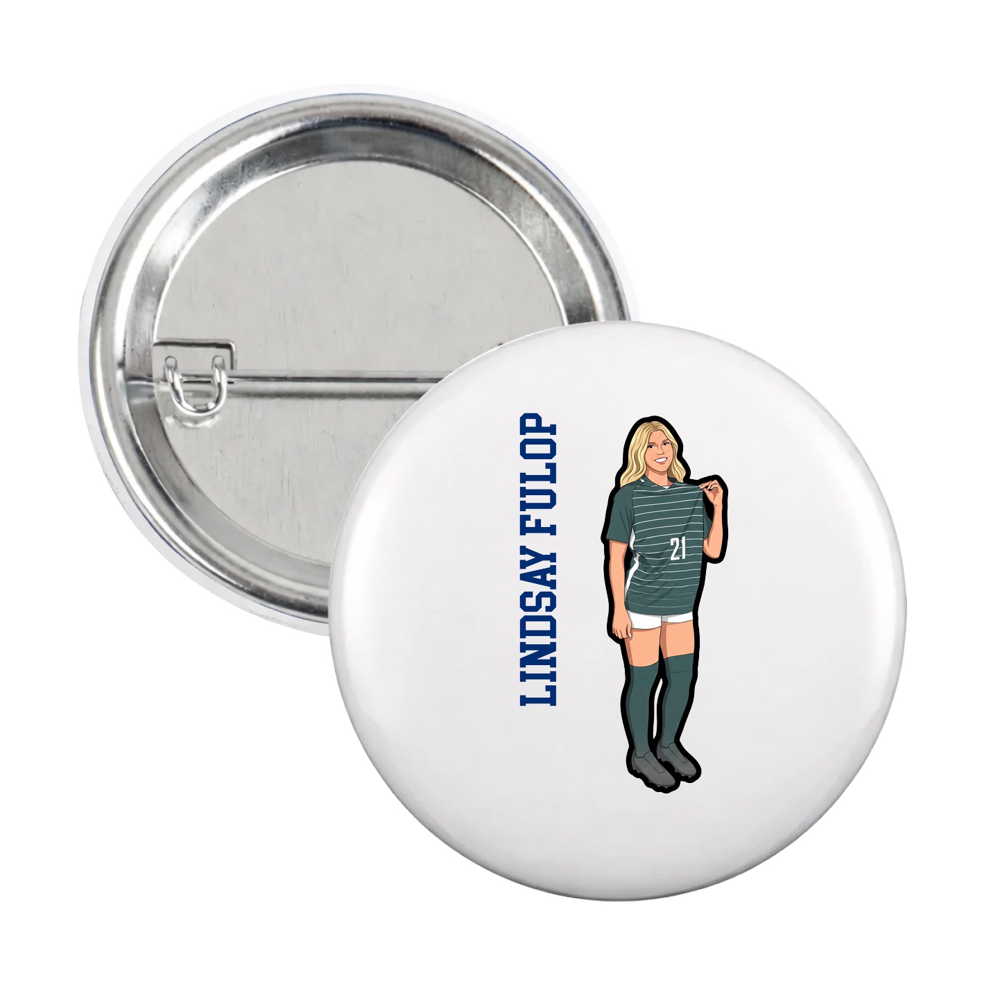 Game Day Button — Name Vertical in White