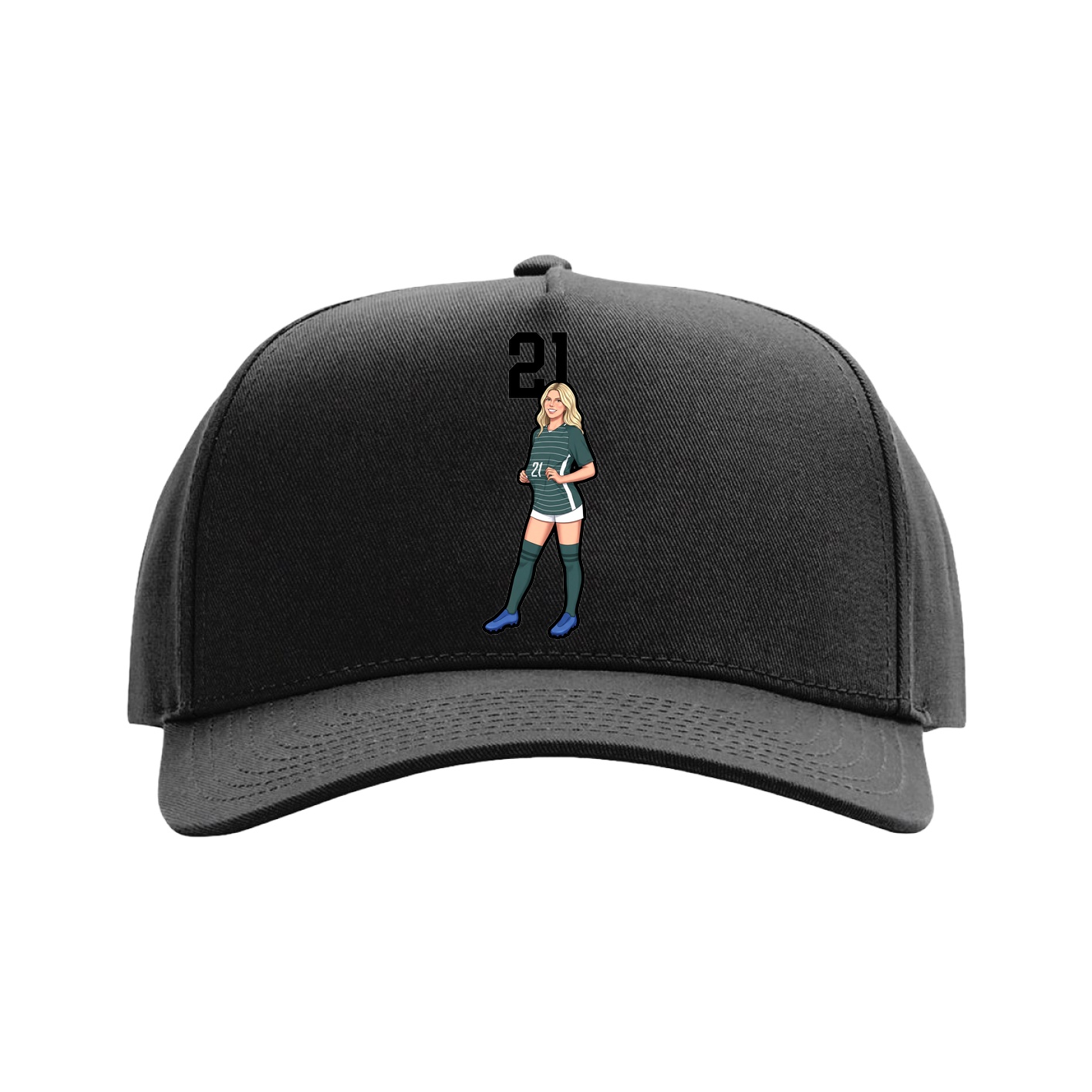 Full Fabric Five-Panel Champ Cap — Number Top in Black