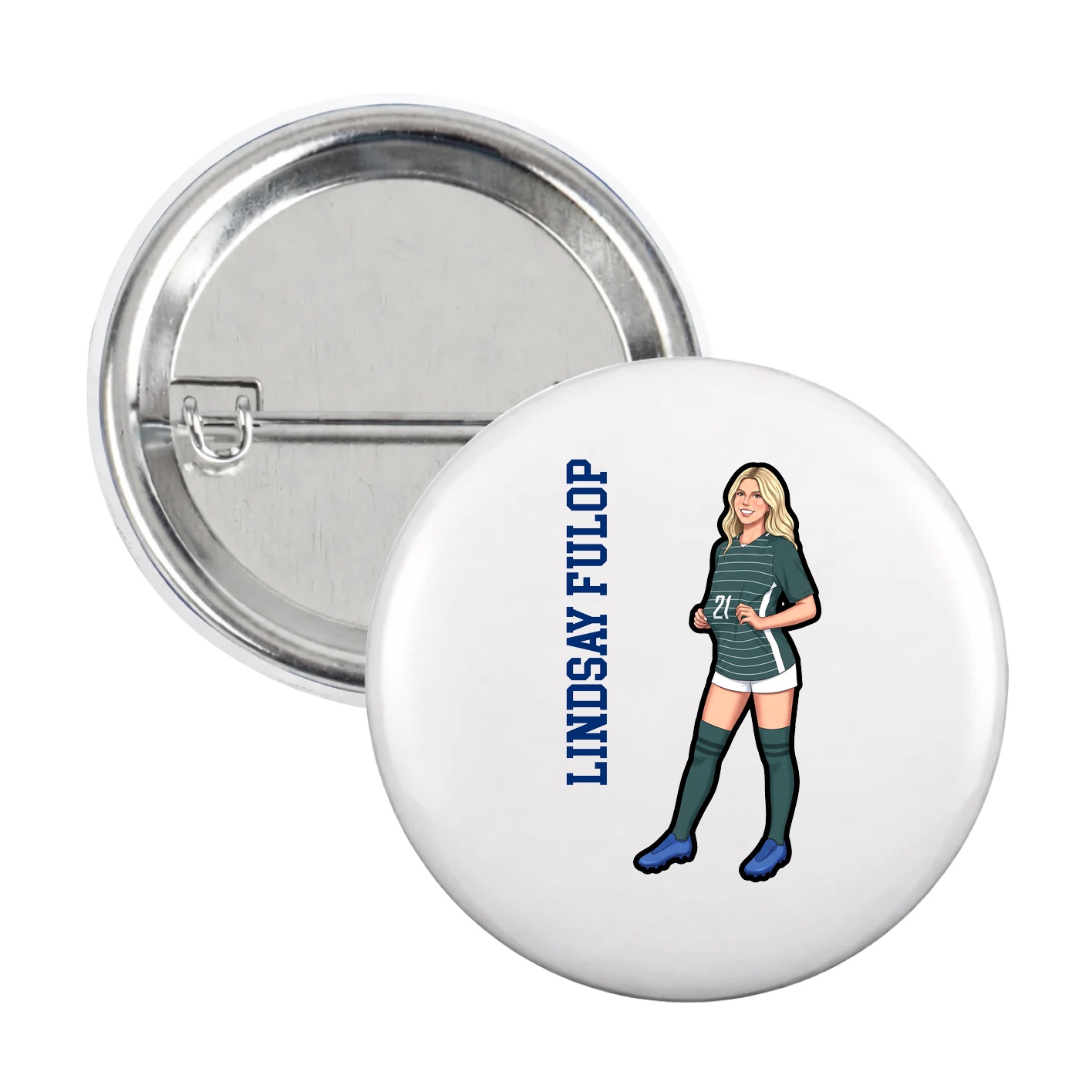 Game Day Button — Name Vertical in White