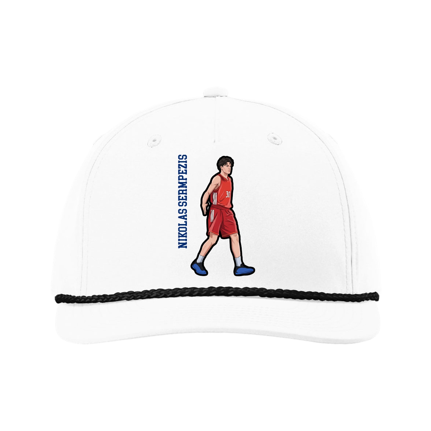 Five-Panel Classic Rope Cap — Name Vertical in White