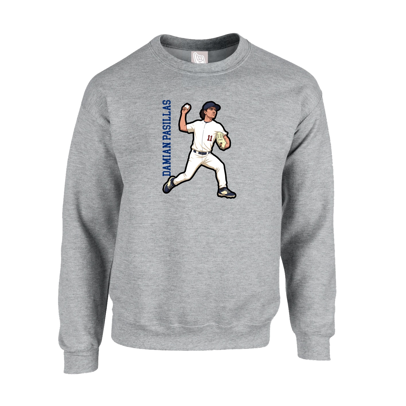 Fleece Crew — Name Vertical in Grey