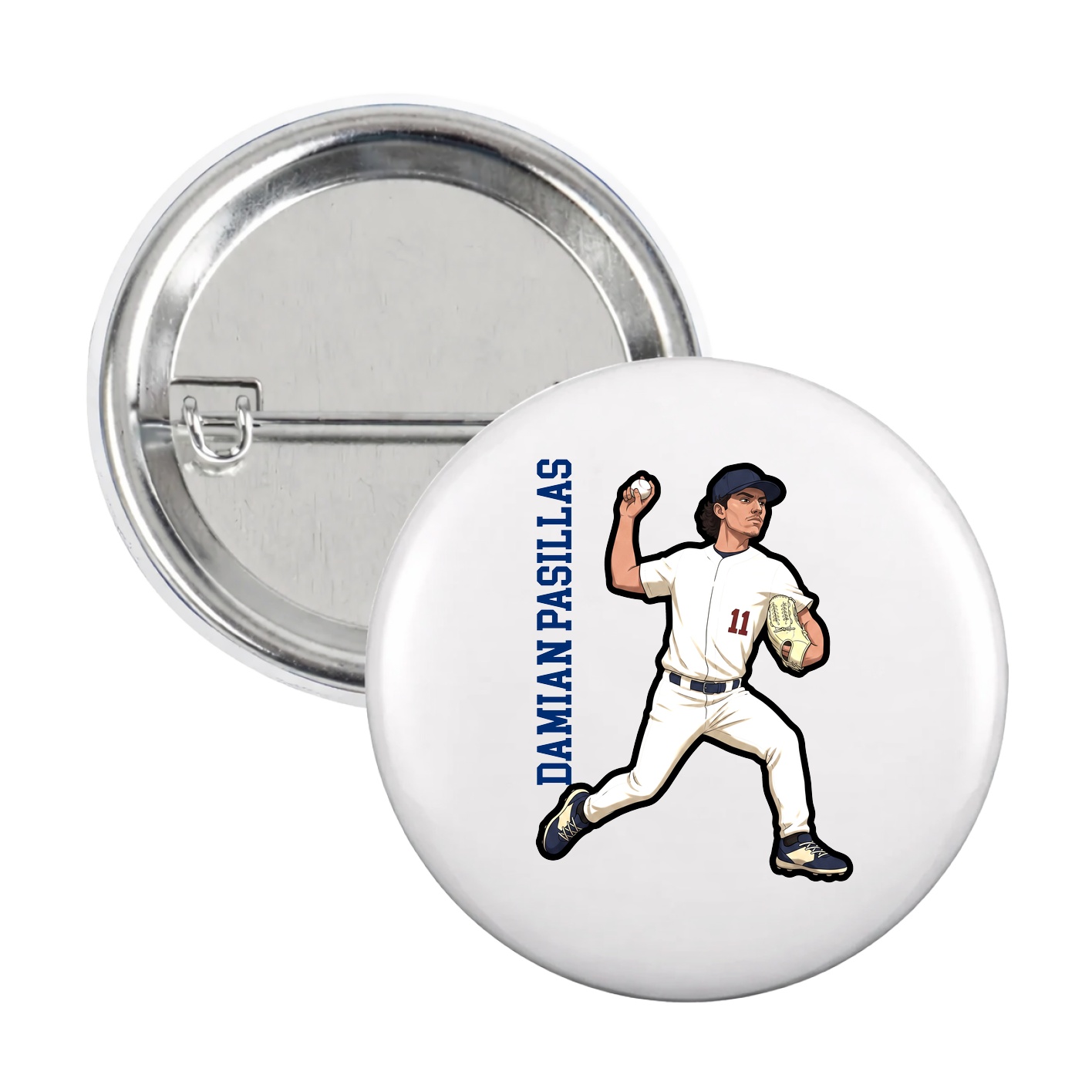 Game Day Button — Name Vertical in White