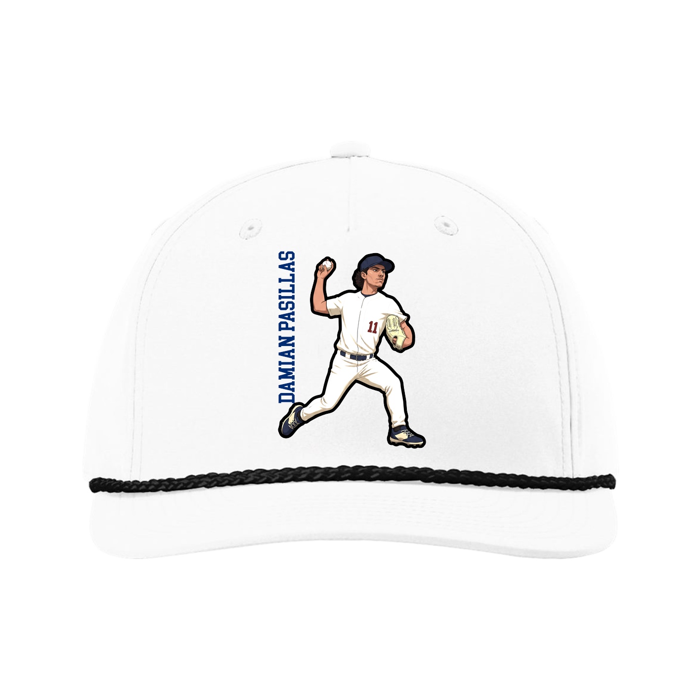 Five-Panel Classic Rope Cap — Name Vertical in White