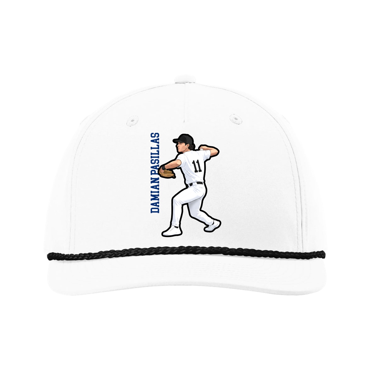Five-Panel Classic Rope Cap — Name Vertical in White