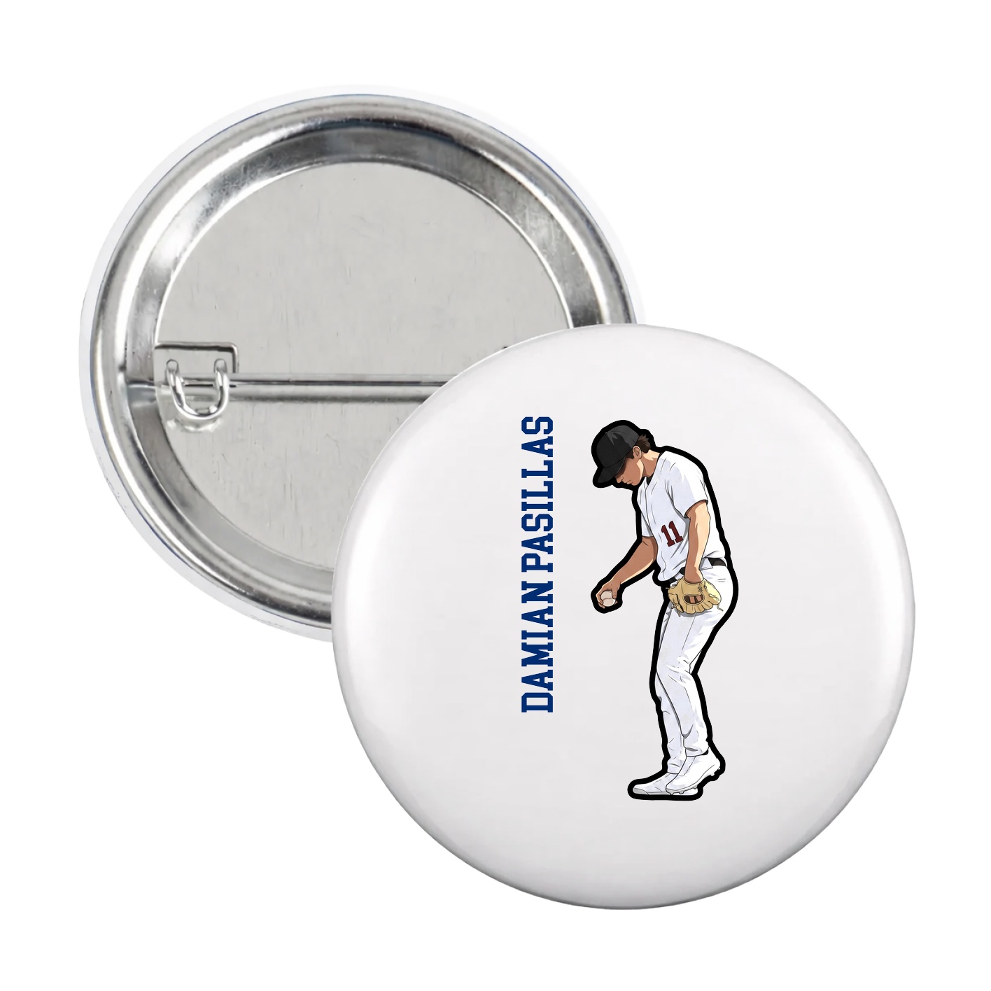Game Day Button — Name Vertical in White