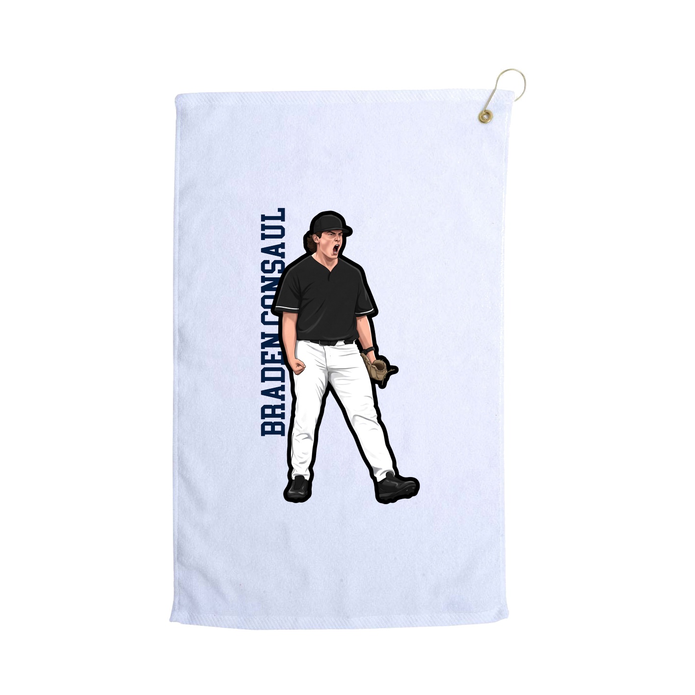 Golf Towel — Name Vertical in White