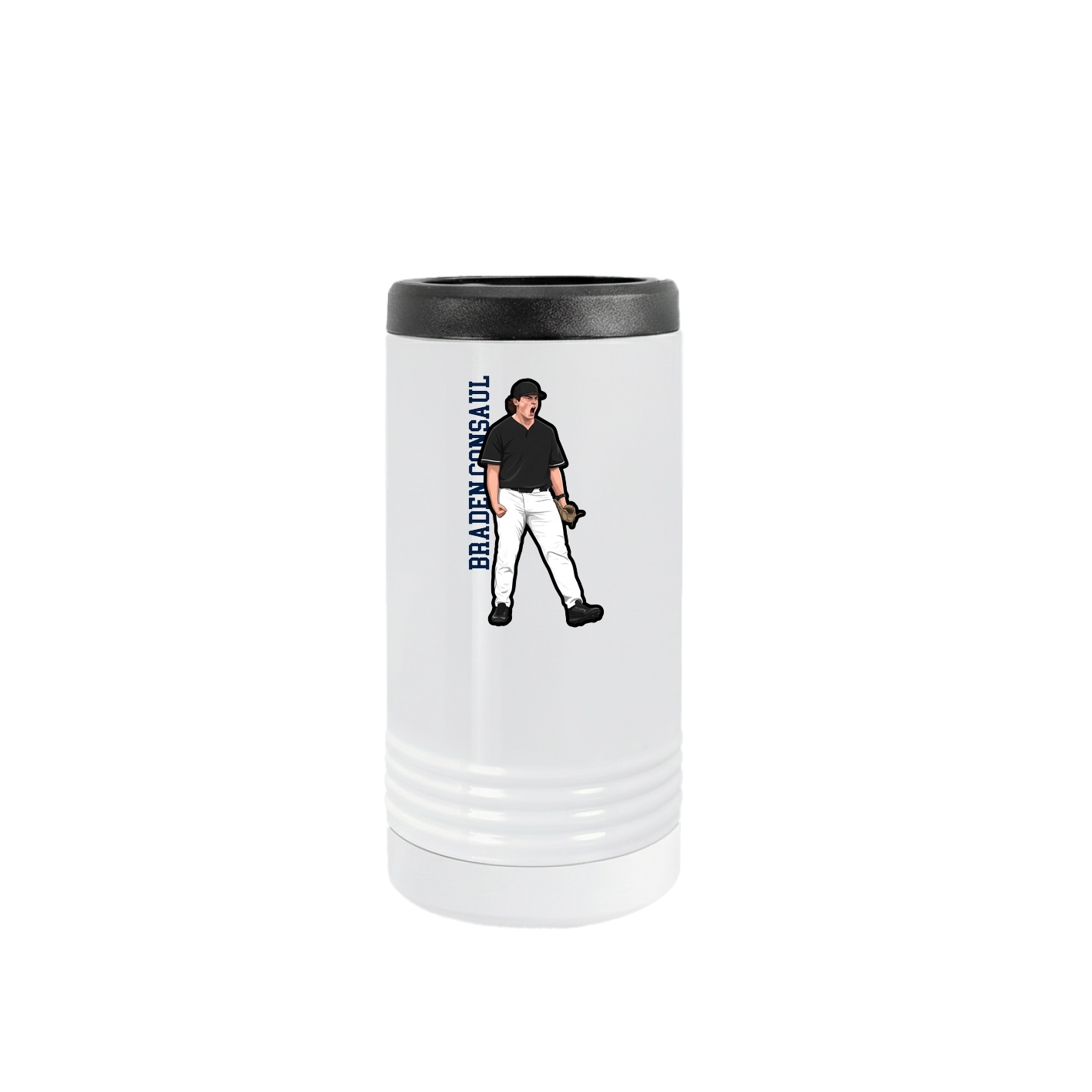 Slim Beverage Holder — Name Vertical in White