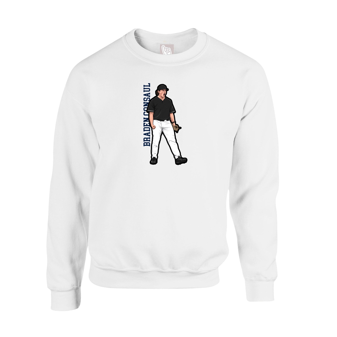 Fleece Crew — Name Vertical in White