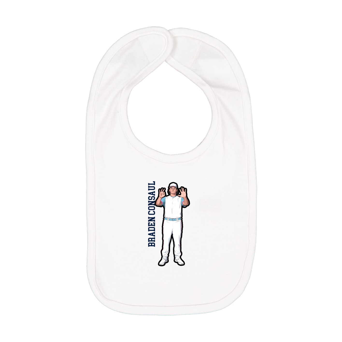 Infant Bib — Name Vertical in White