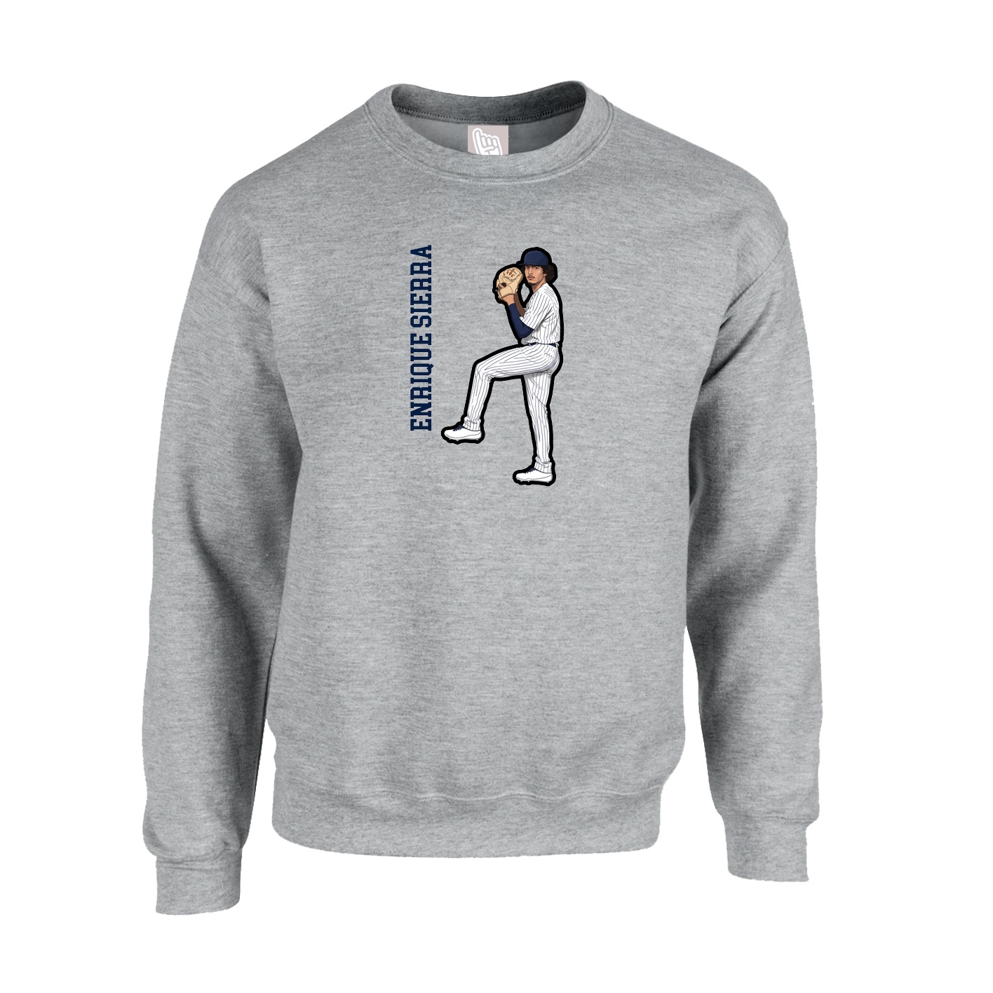 Fleece Crew — Name Vertical in Grey