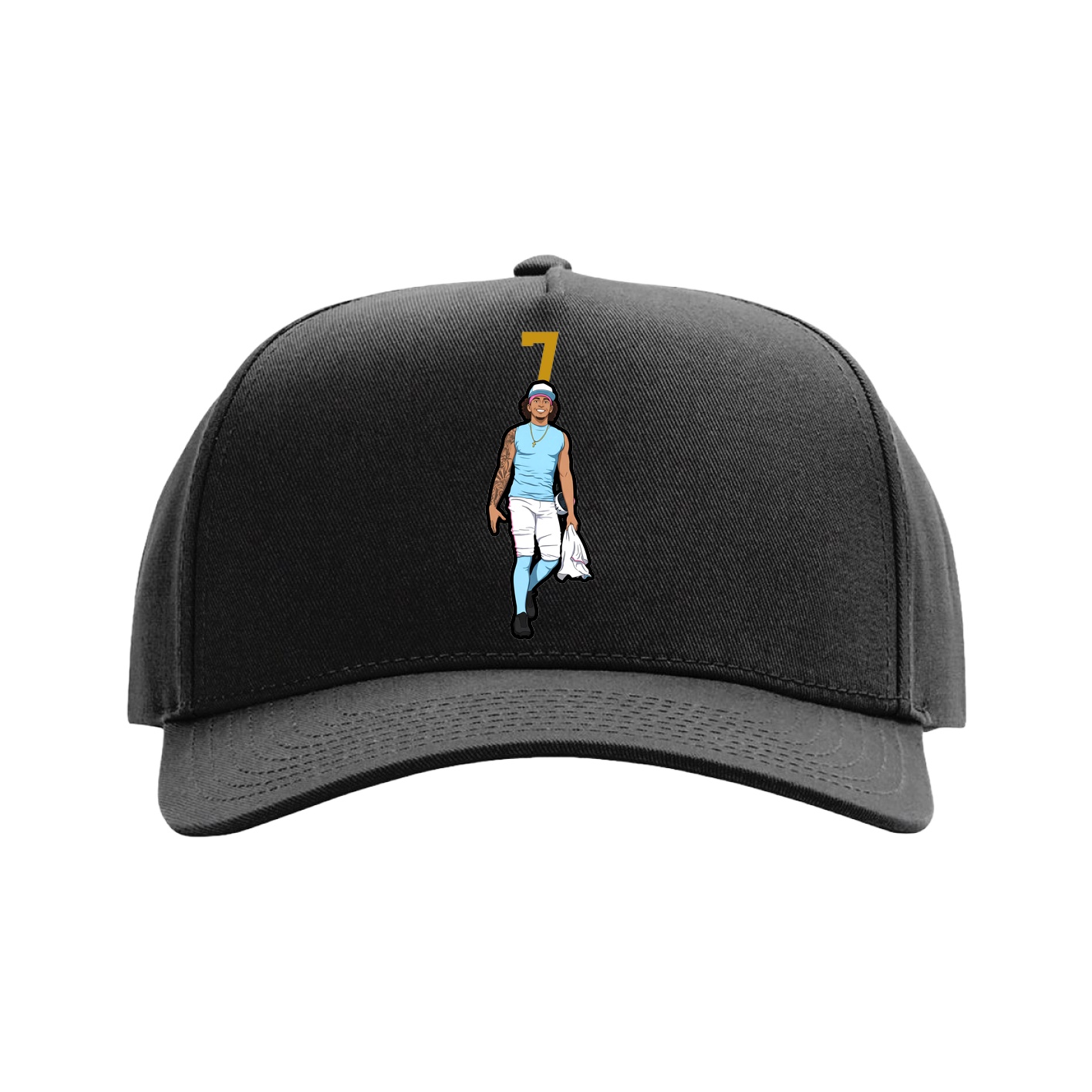 Full Fabric Five-Panel Champ Cap — Number Top in Black