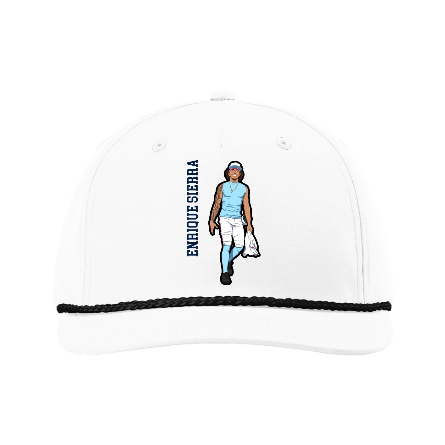 Five-Panel Classic Rope Cap — Name Vertical in White