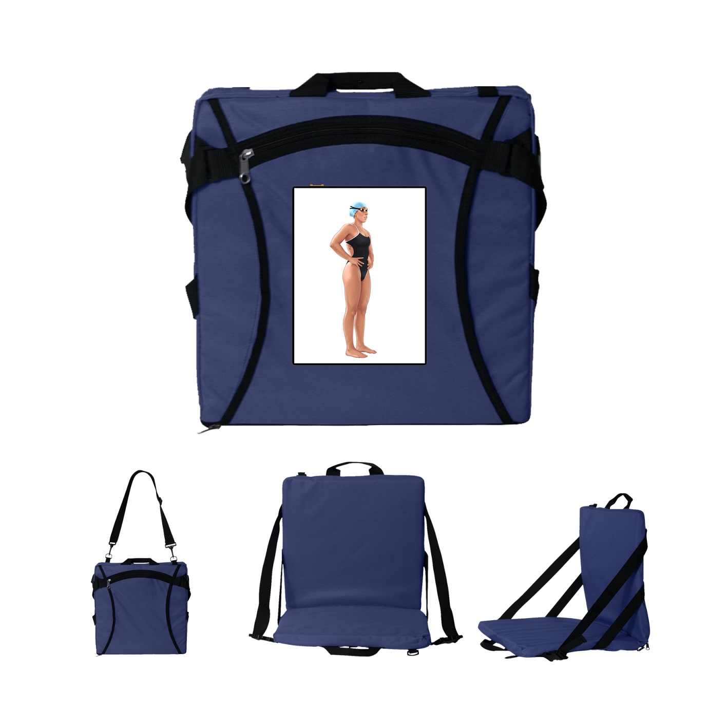 Folding Stadium Seat — Name Vertical in Navy