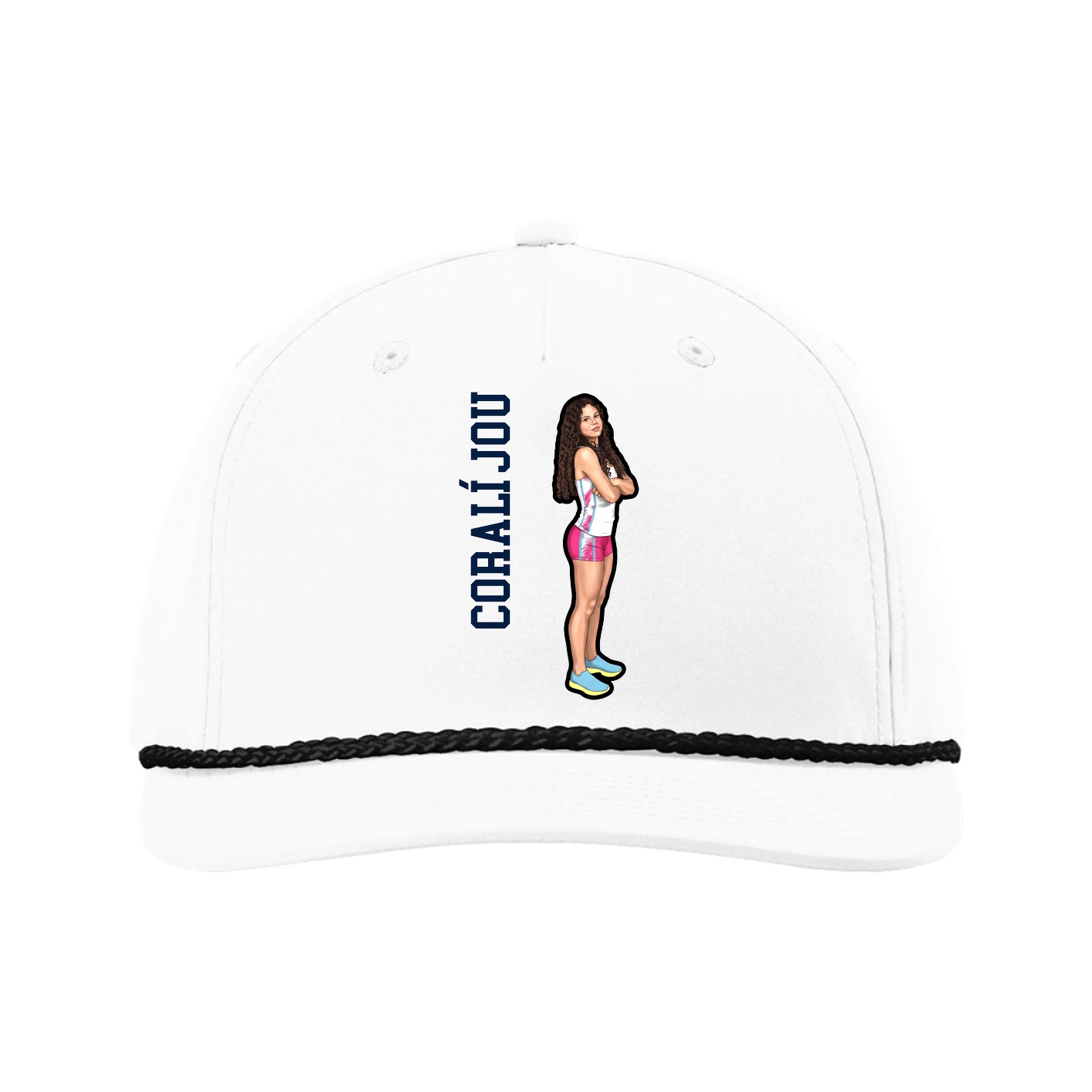 Five-Panel Classic Rope Cap — Name Vertical in White