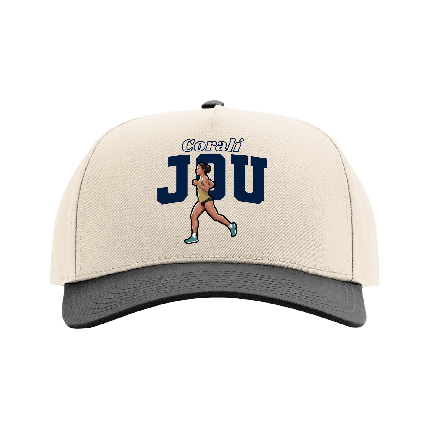 Full Fabric Five-Panel Champ Cap — Name Arch in Cream/Black