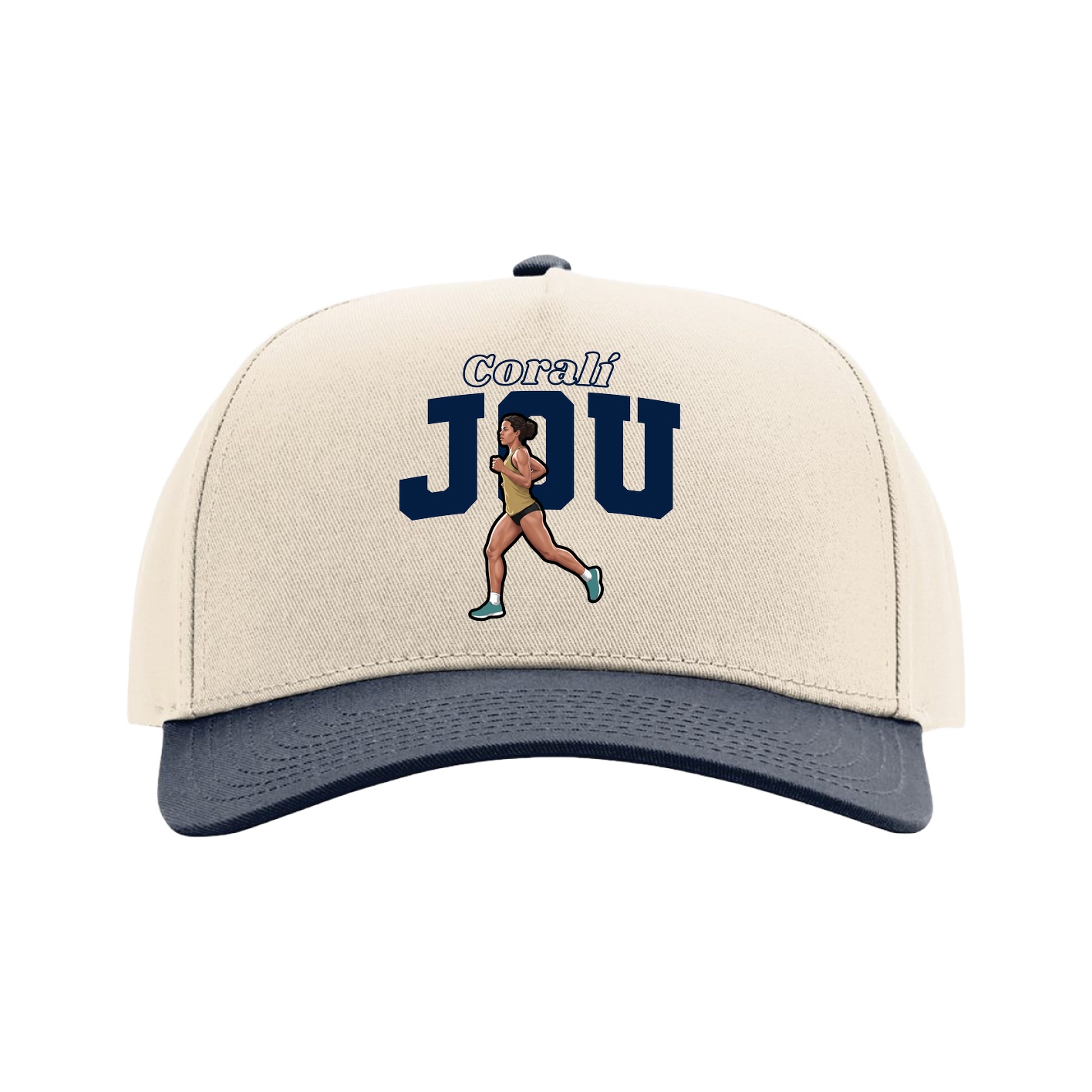 Full Fabric Five-Panel Champ Cap — Name Arch in Cream/Navy