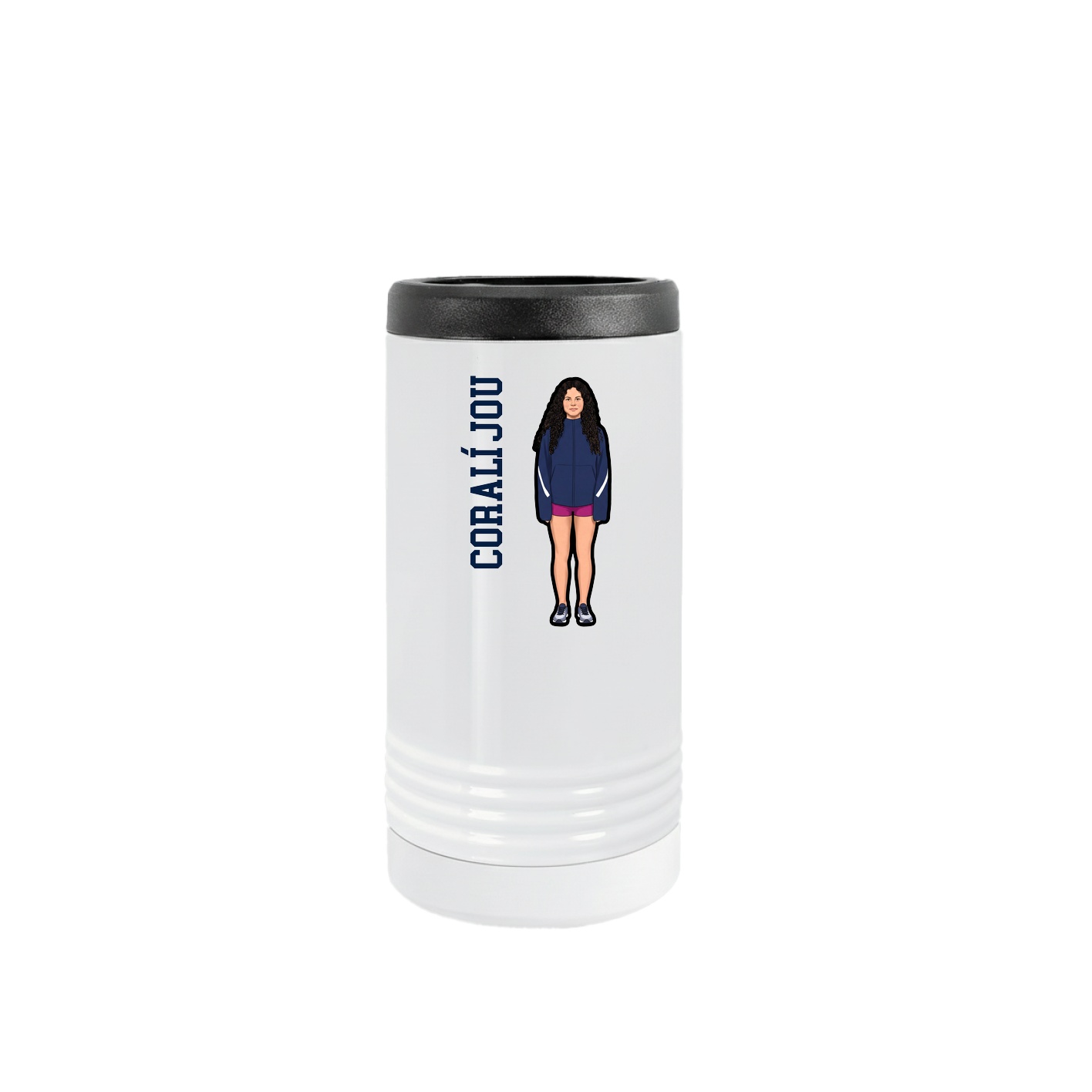 Slim Beverage Holder — Name Vertical in White