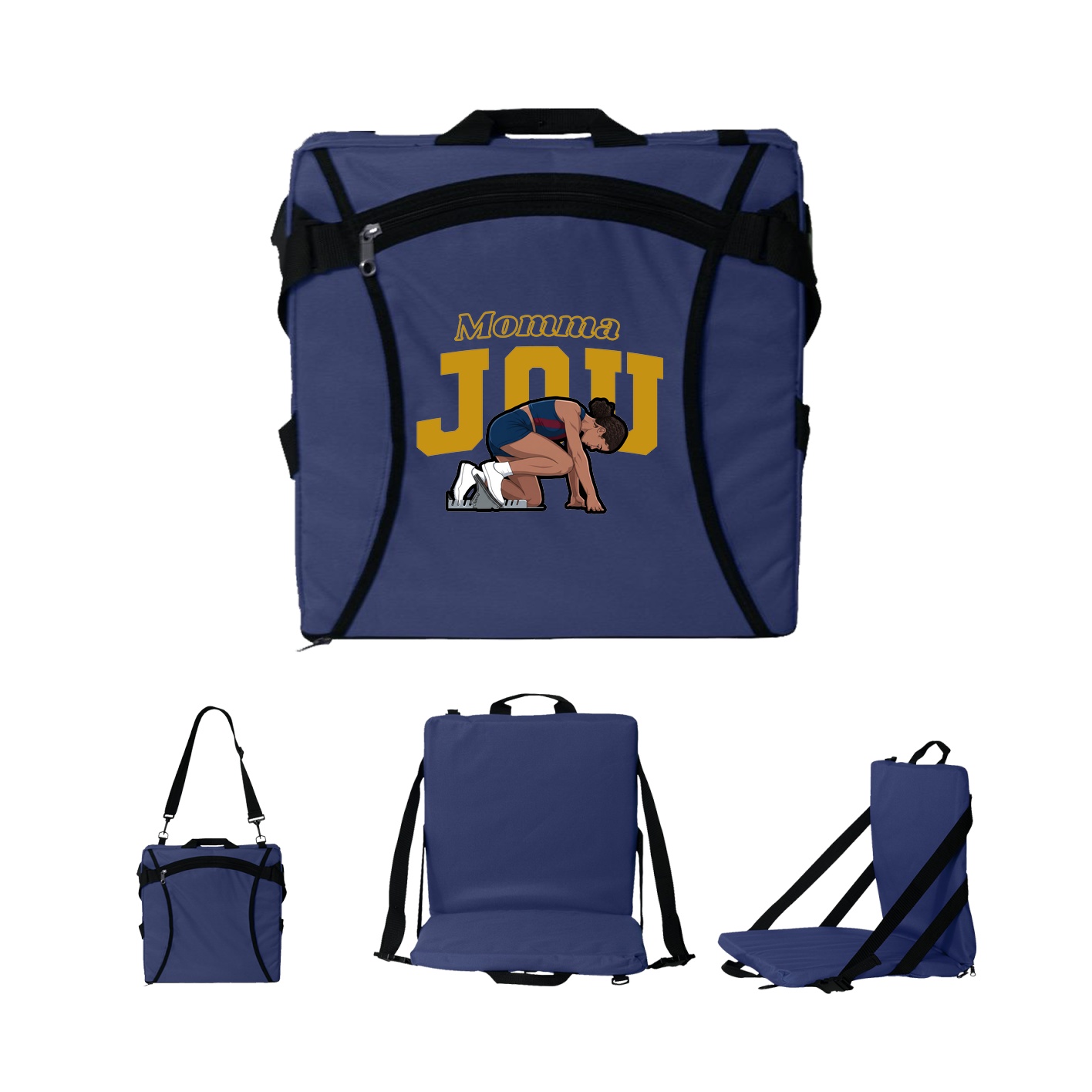 Folding Stadium Seat — Mothers Day Block in Navy