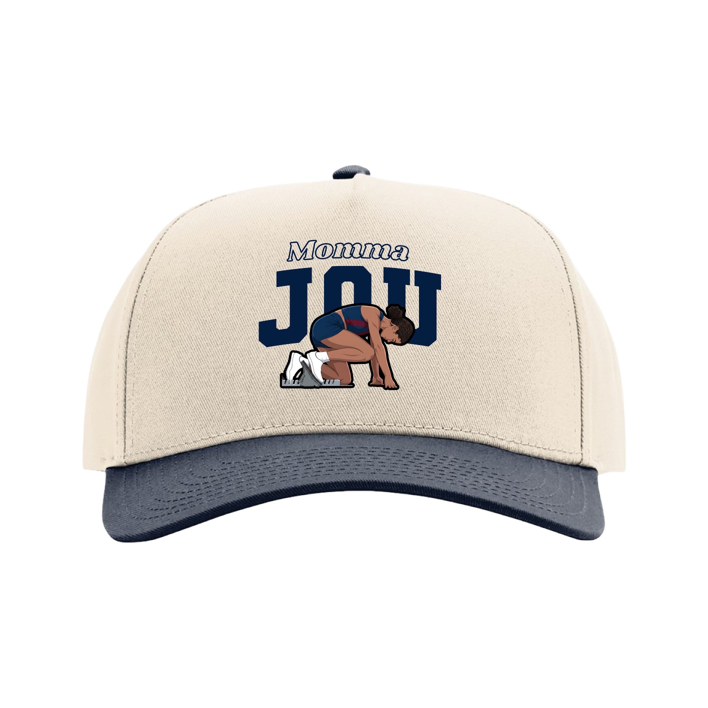 Full Fabric Five-Panel Champ Cap — Mothers Day Block in Cream/Navy