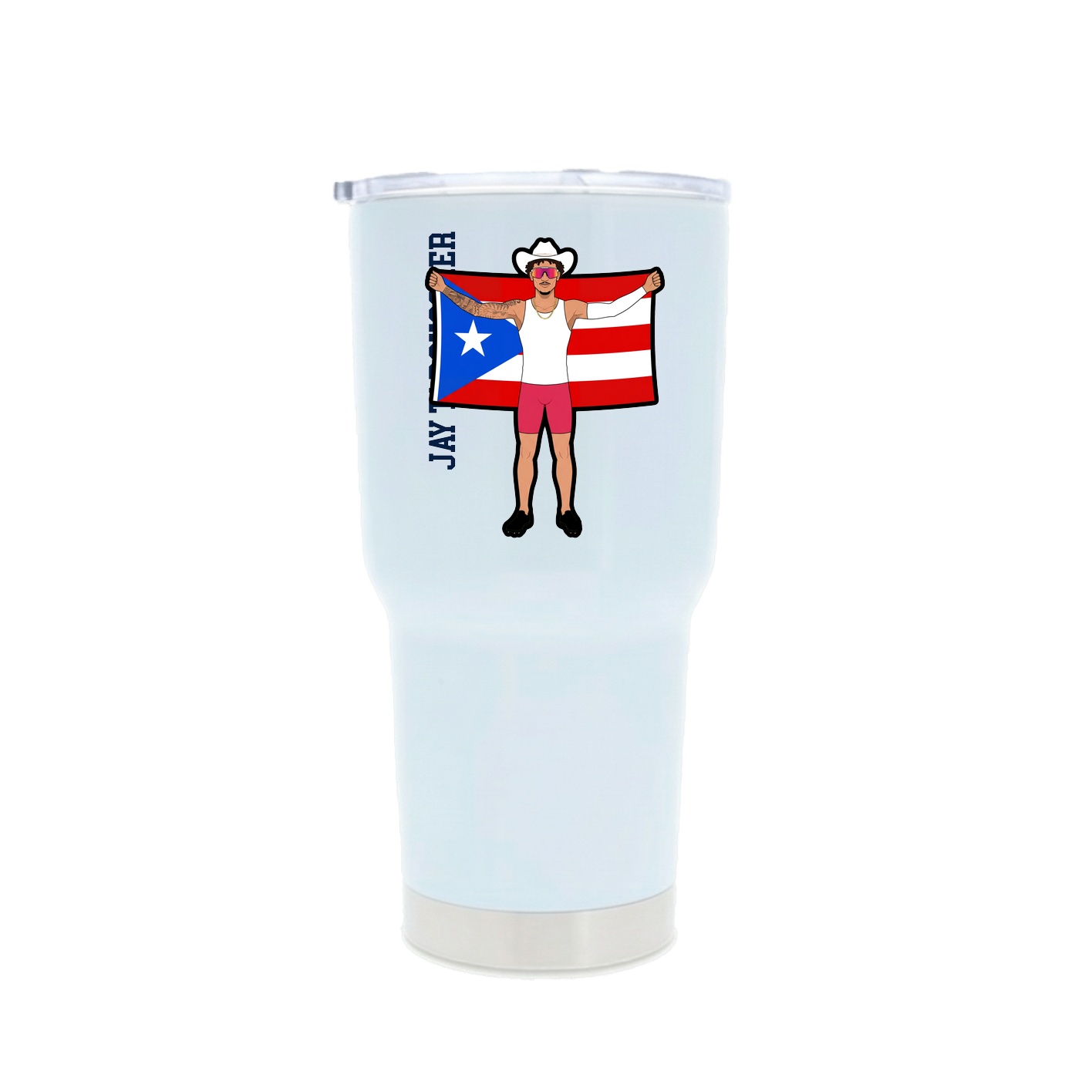30oz Stainless Steel Tumbler — Name Vertical in White