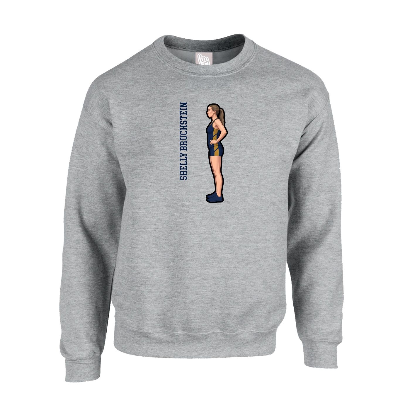 Fleece Crew — Name Vertical in Grey