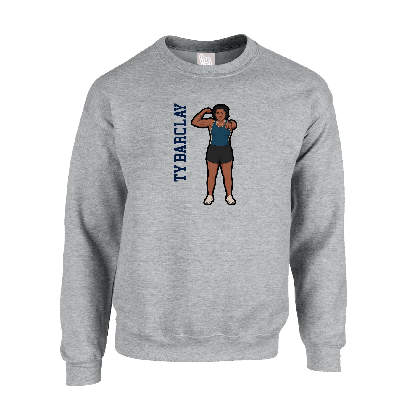 Fleece Crew — Name Vertical in Grey