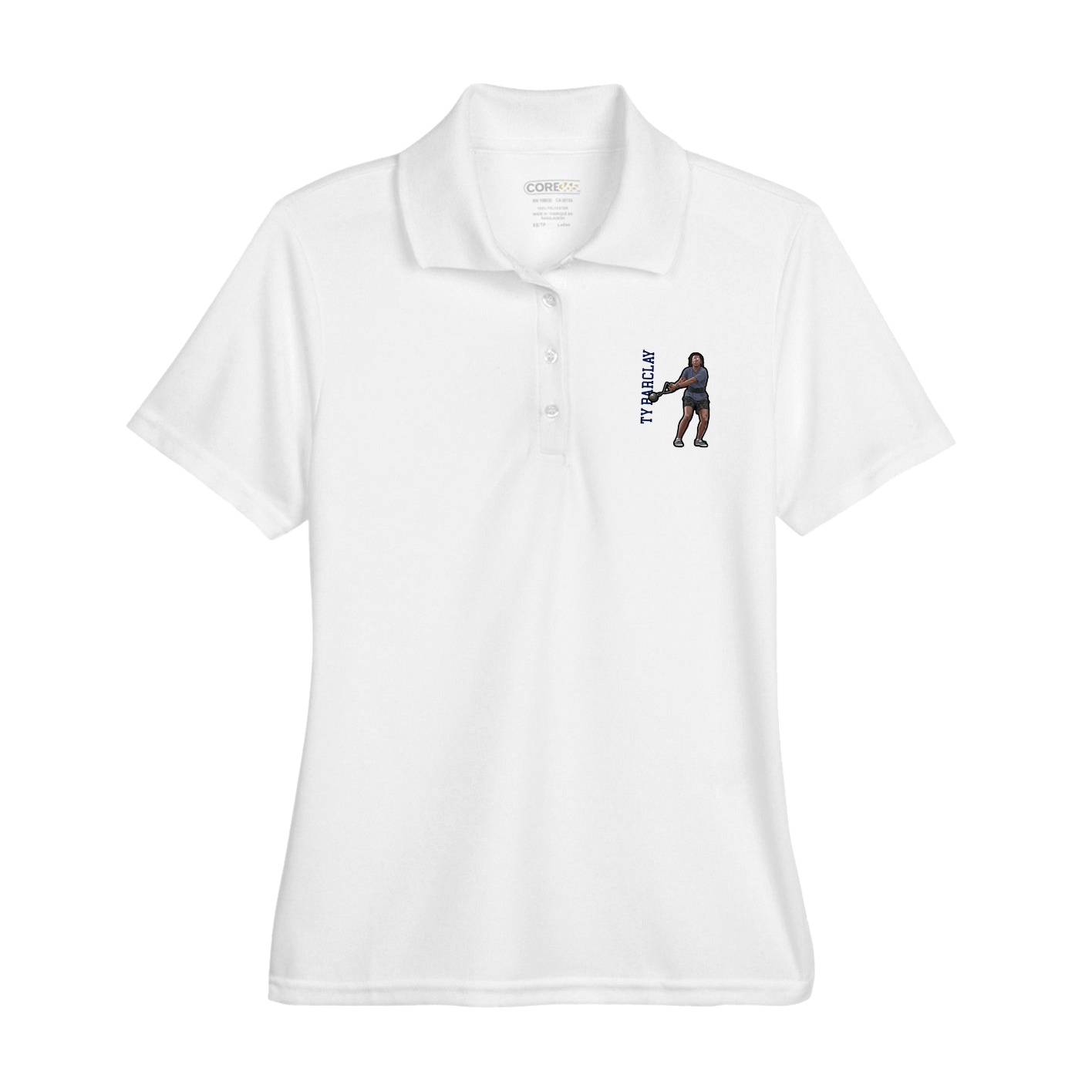 Womens Performance Polo — Name Vertical in White