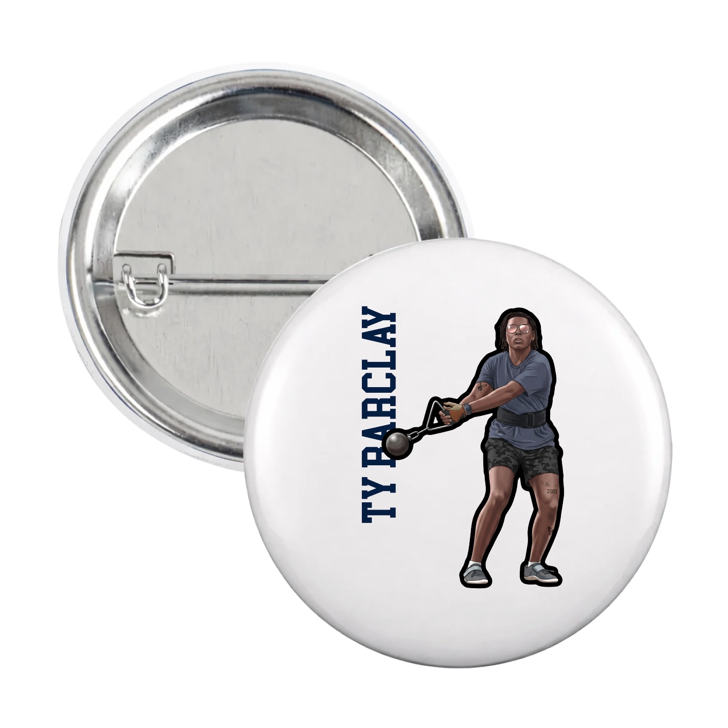 Game Day Button — Name Vertical in White
