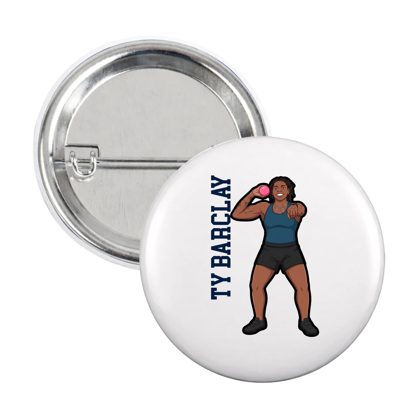 Game Day Button — Name Vertical in White